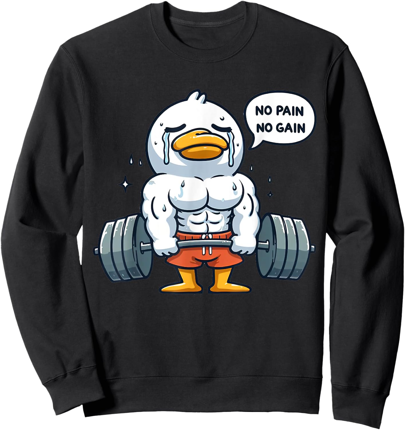 No Pain No Gain Funny Duck - Gym Workout & Fitness Training Sweatshirt - Sweatshirt | Black