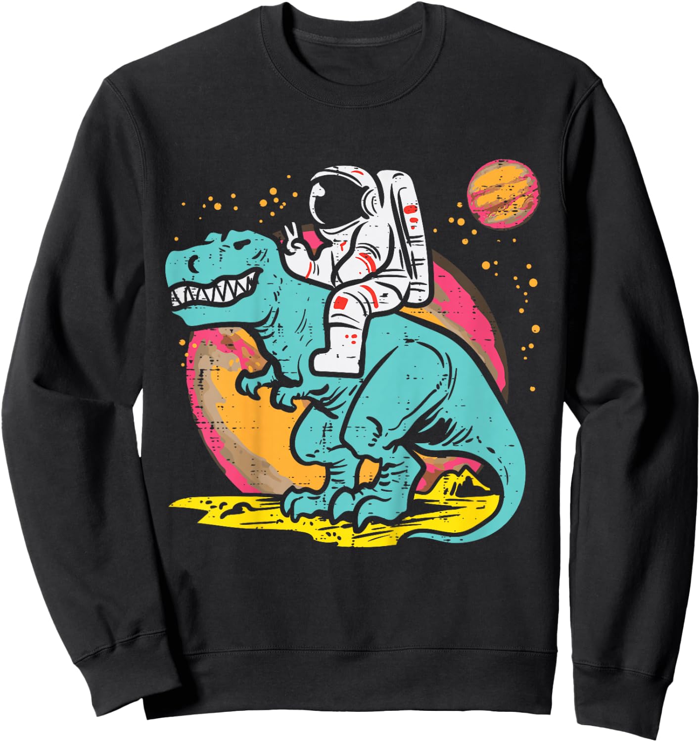 Kids Astronaut On Trex Dino Peace Space Toddler Boys Kids Youth Sweatshirt - Sweatshirt | Black