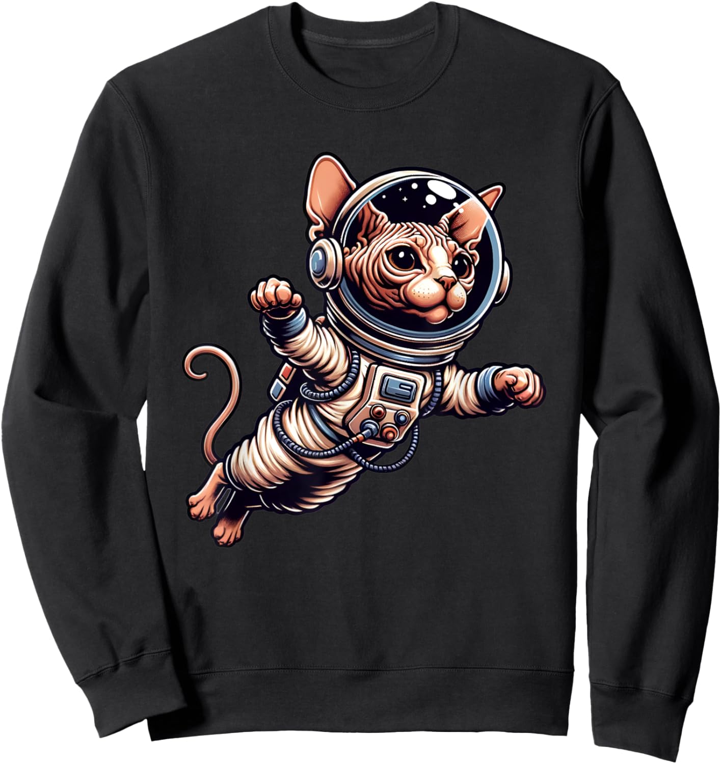 Astronaut Hairless Sphynx Cat Flying in Space Women Girls Kids Sweatshirt - Sweatshirt | Black