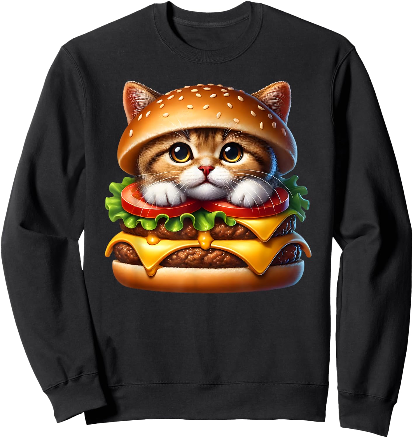 Funny Fast Food Cat Burger Lover Cute Cats Cheeseburger Men Women Kids Sweatshirt - Sweatshirt | Black