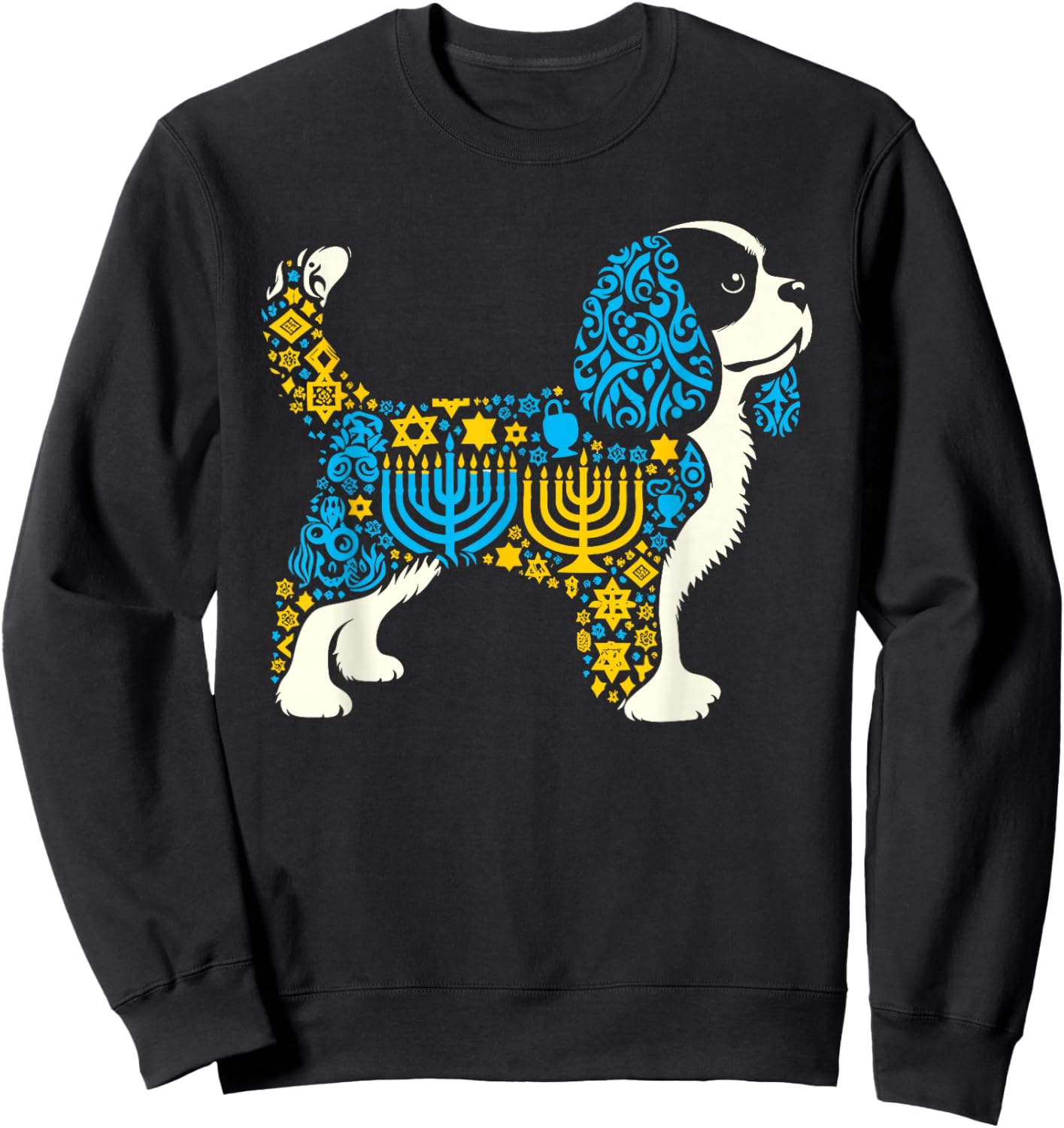 Cavalier King Charles Spaniel Menorah Jewish Hanukkah Sweatshirt - Sweatshirt | Black