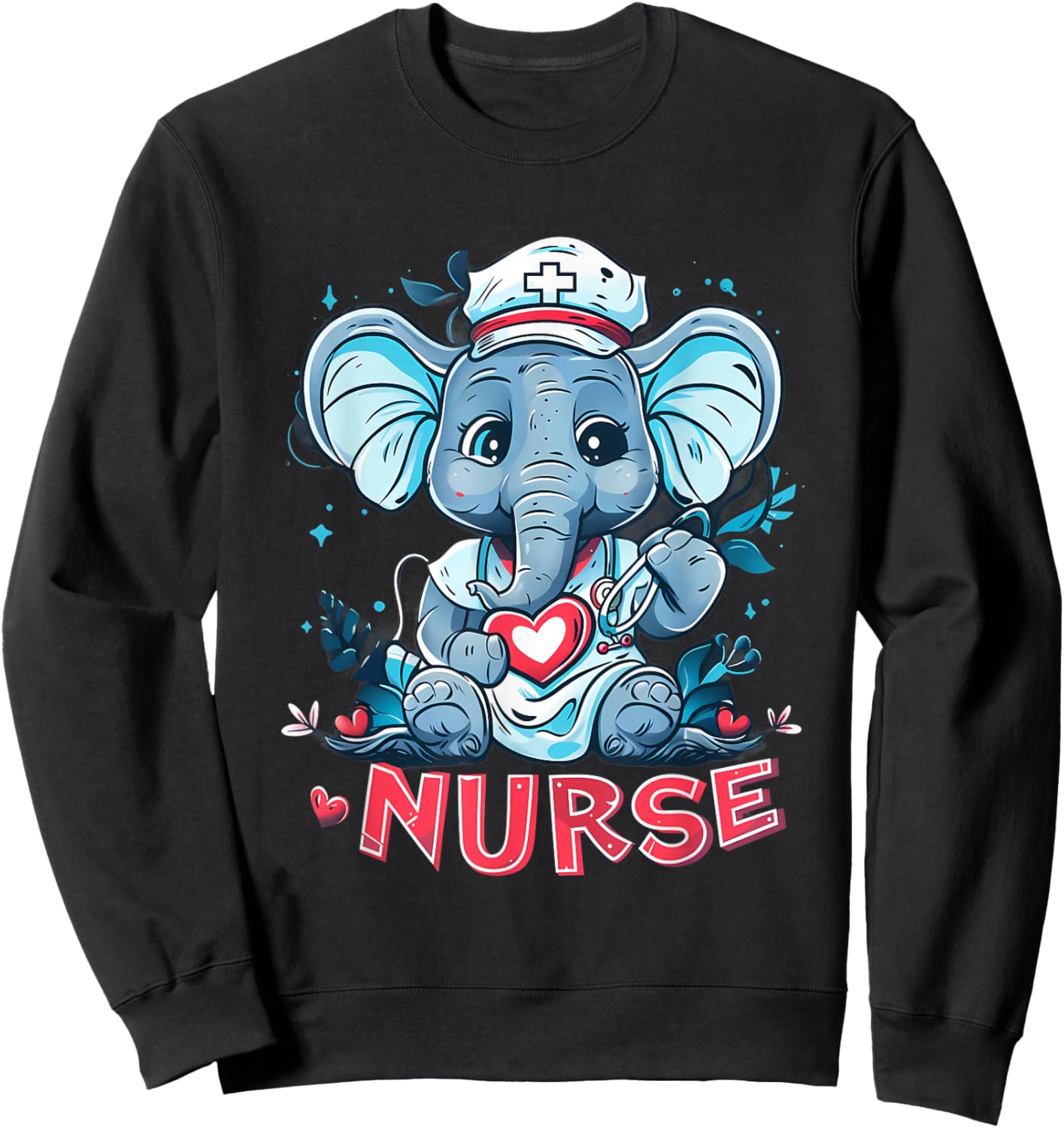Nurse Elephant Medical Elephant Nursing School Stethoscope Sweatshirt - Sweatshirt | Black