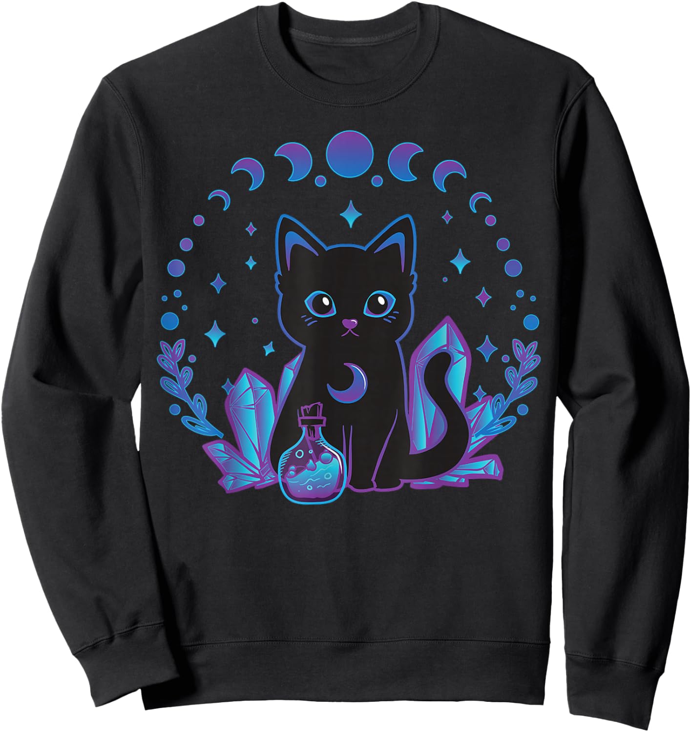 Black Witchy Cat Crystals Gothic Women Kawaii Pastel Goth Sweatshirt - Sweatshirt | Black