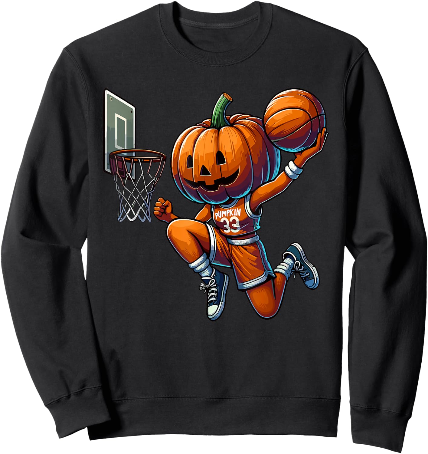 Pumpkin Playing Basketball Dunk Halloween Costume Sports Sweatshirt - Sweatshirt | Black