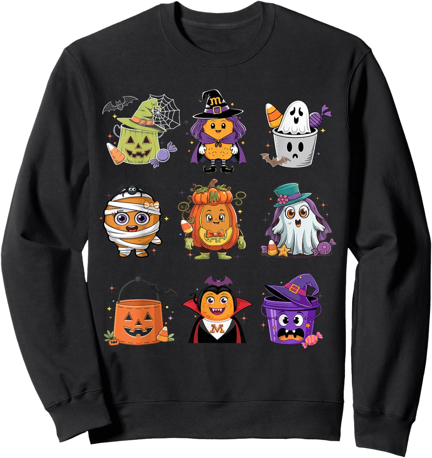Cute Spooky Chicken Nuggets Pumpkin Halloween 90's Vintage Sweatshirt - Sweatshirt | Black