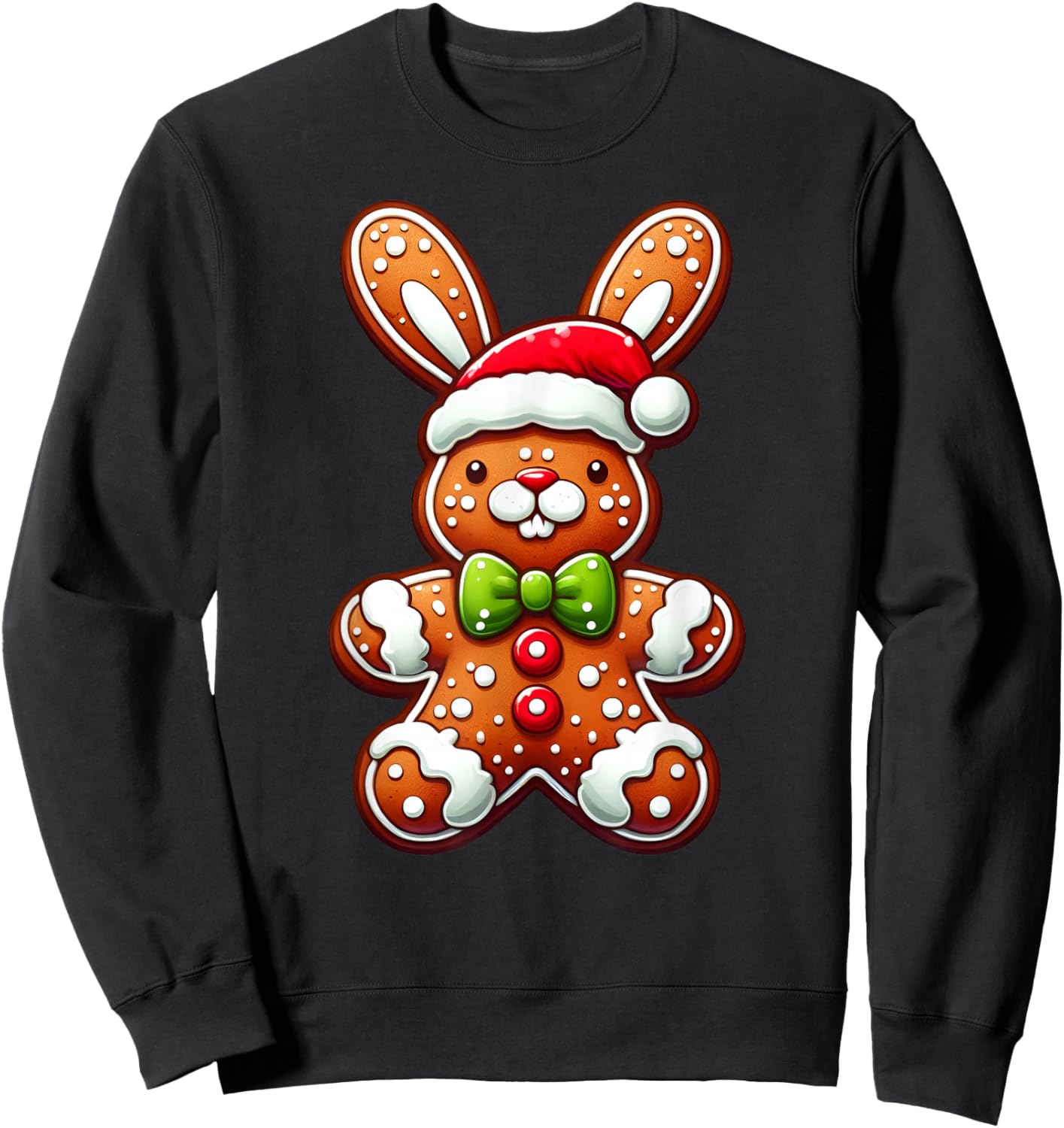 Funny Gingerbread Man Rabbit Christmas Kids Sweatshirt - Sweatshirt | Black