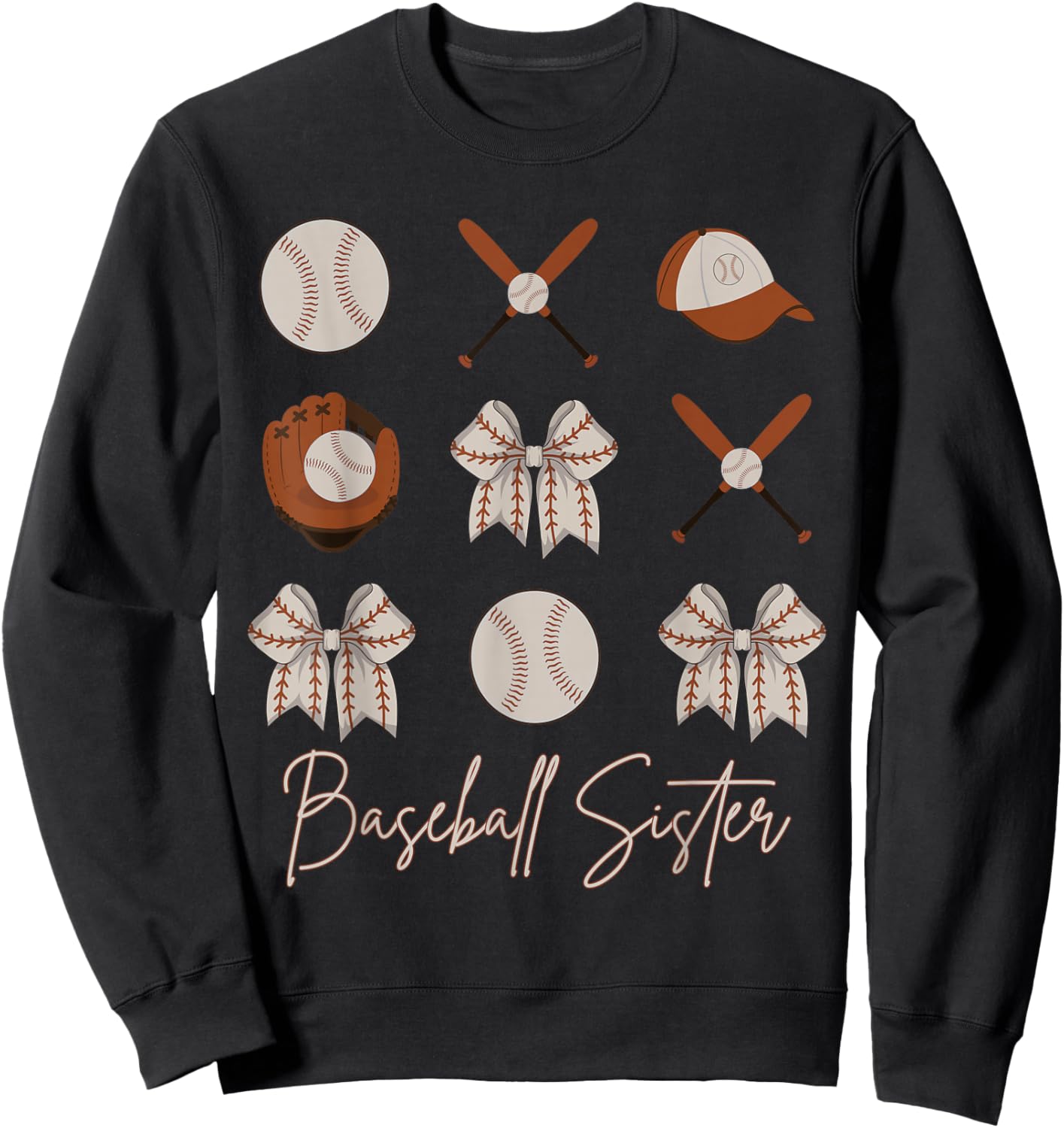 Baseball Sister Coquette Bow Girls Cheer Baseball Sweatshirt - Sweatshirt | Black