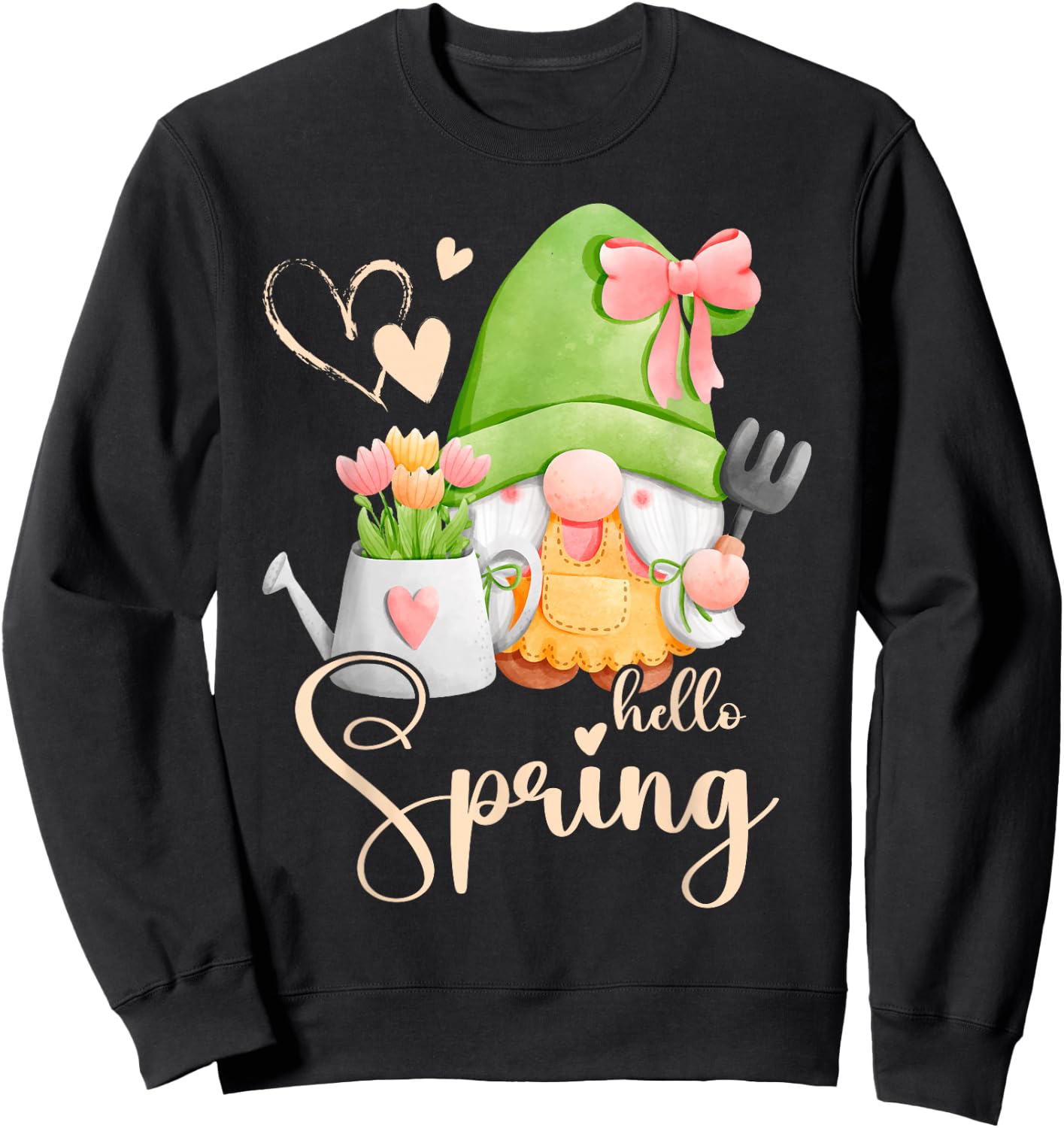 Spring Gnome with Flowers, Flower Care, Florist Sweatshirt - Sweatshirt | Black