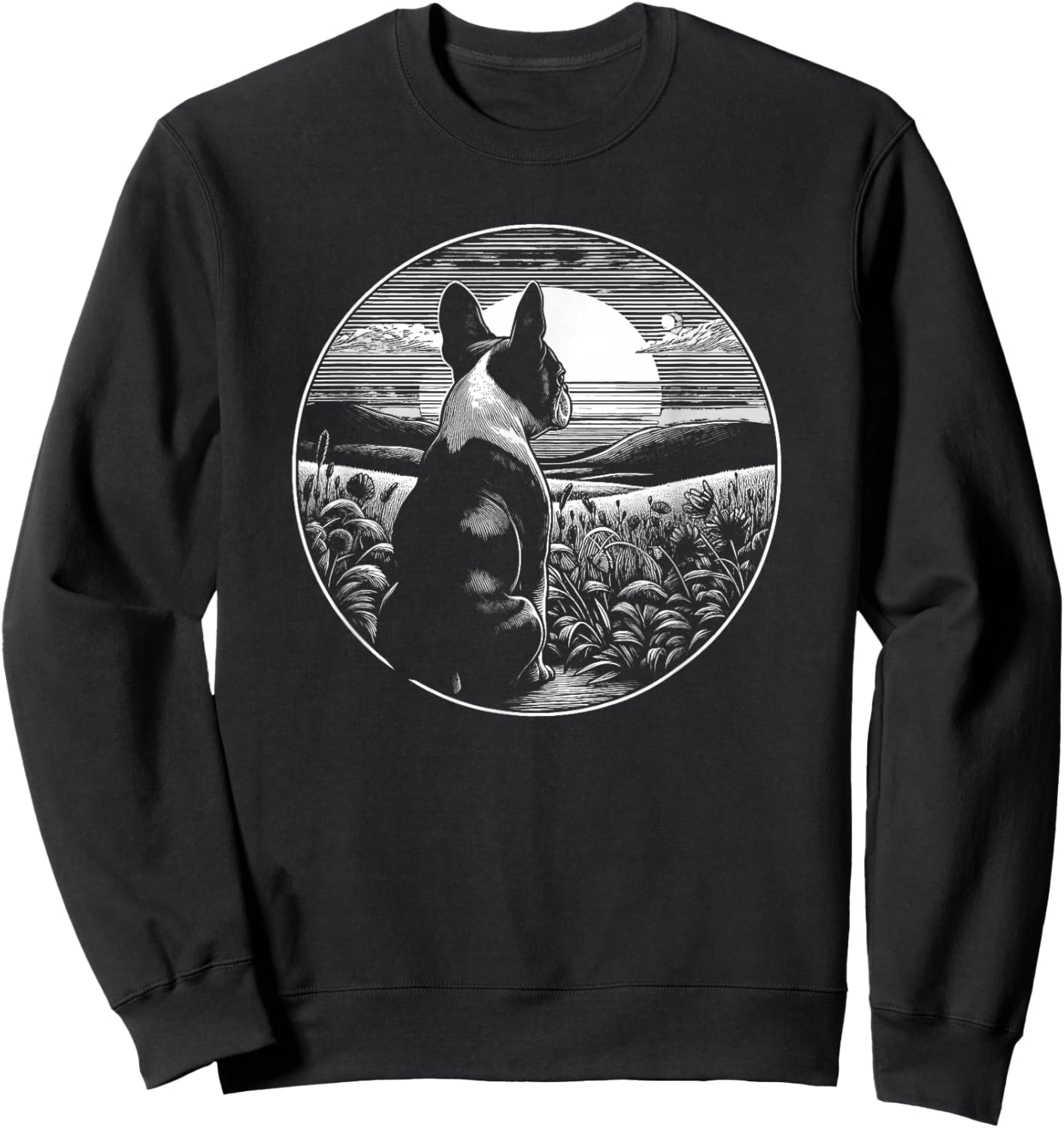 Boston Terrier Dog Nature Scene Graphic Art Design Sweatshirt - Sweatshirt | Black