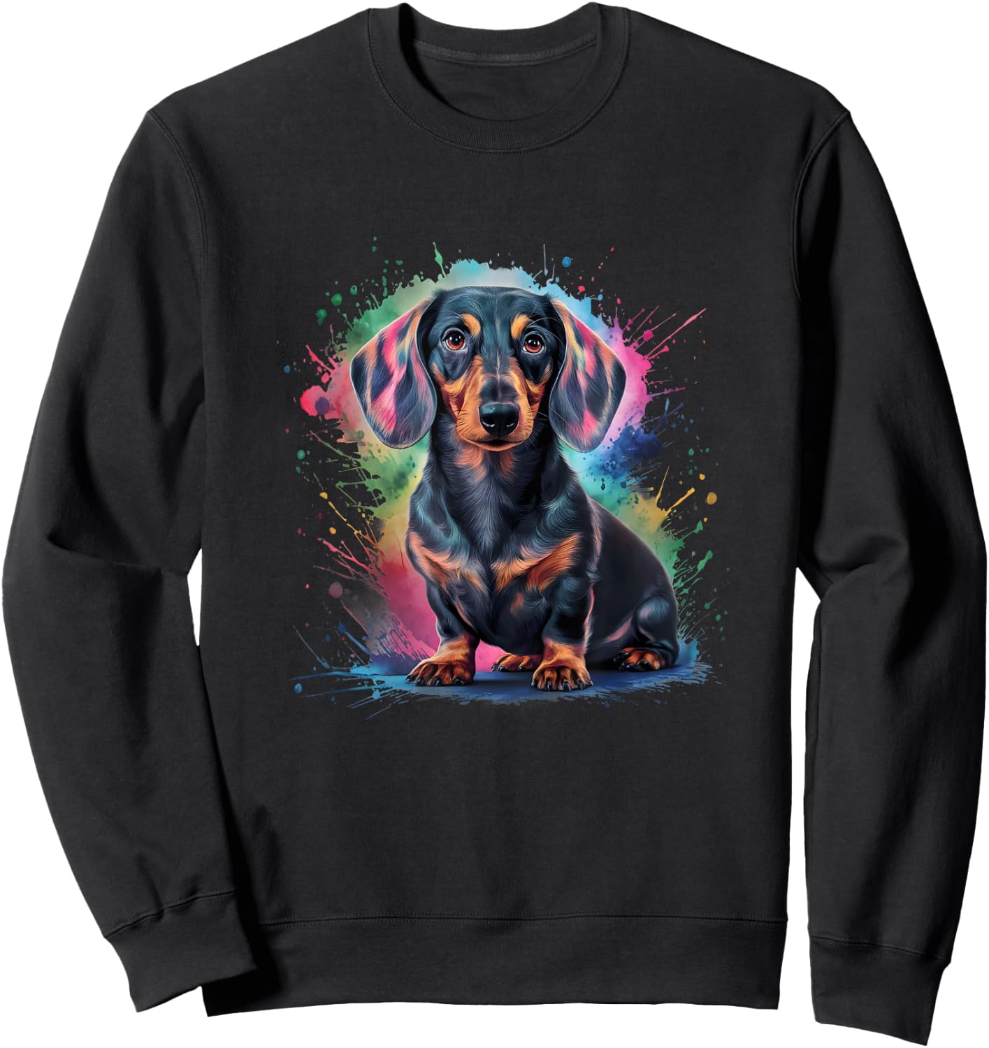 Men's Women's Colourful Watercolour Dachshund Sweatshirt - Sweatshirt | Black