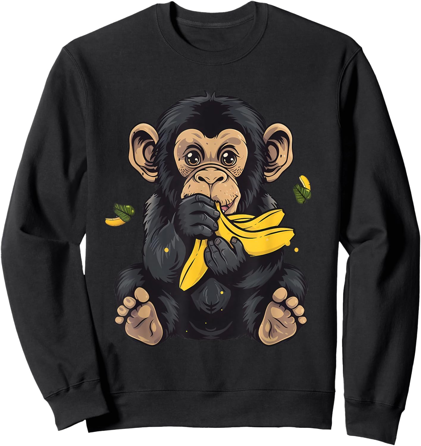Banana Monkey Bananas Fruit Cute Monkey Wildlife Drawing Sweatshirt - Sweatshirt | Black