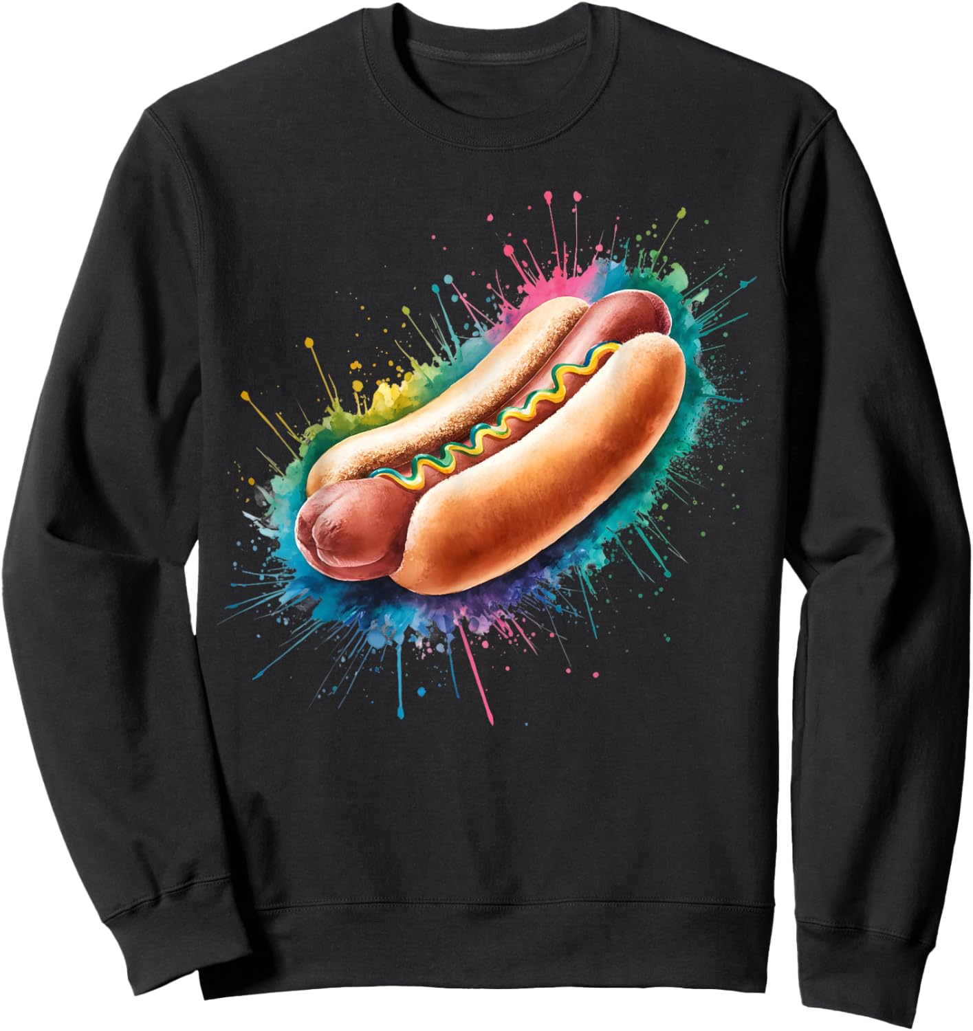 Hot Dog Men Woman Colorful Watercolor Hot Dog Sweatshirt - Sweatshirt | Black