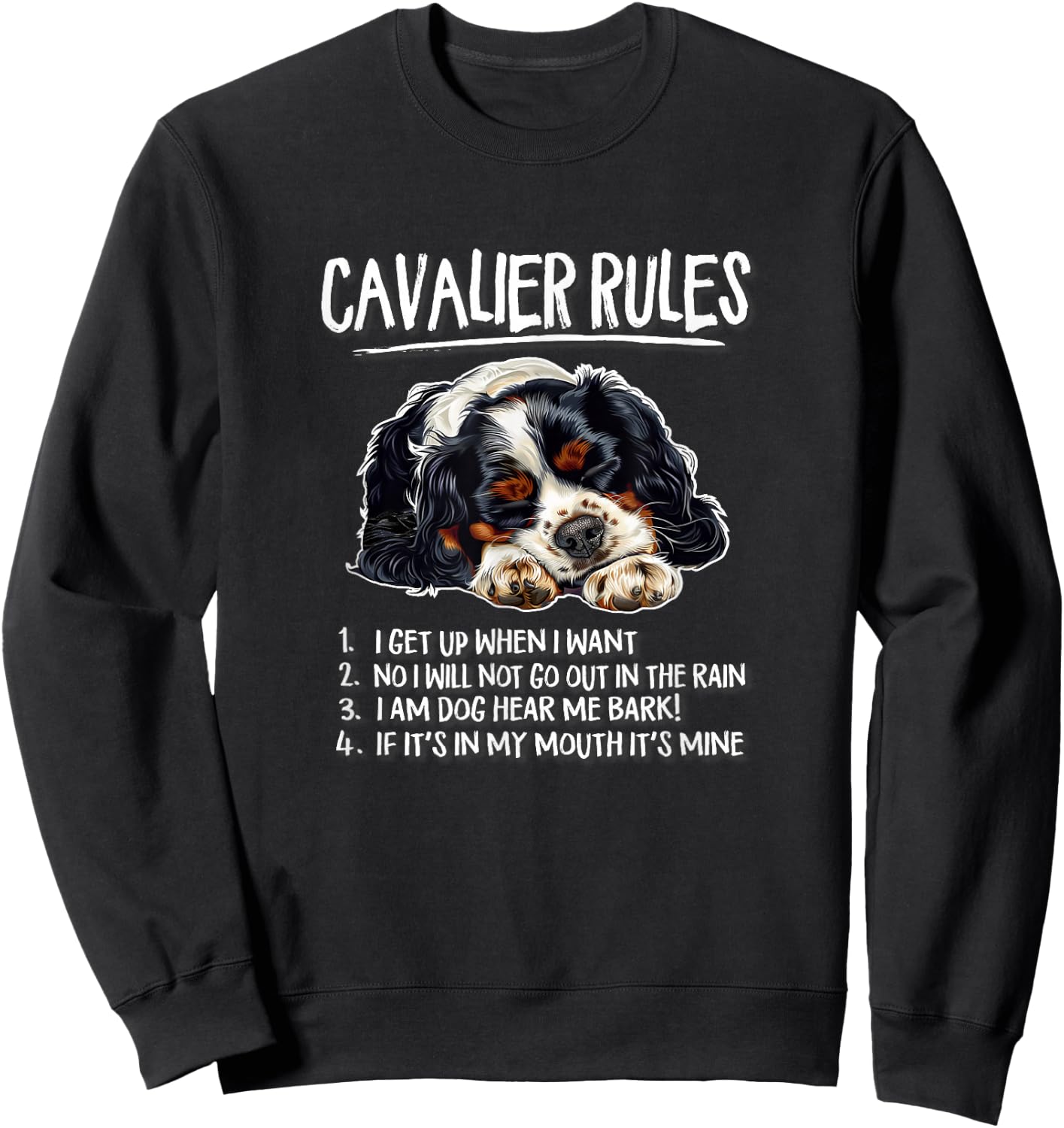 Nap Rules Tricolor Cavalier King Charles Spaniel Dog Lover Sweatshirt - Sweatshirt | Black