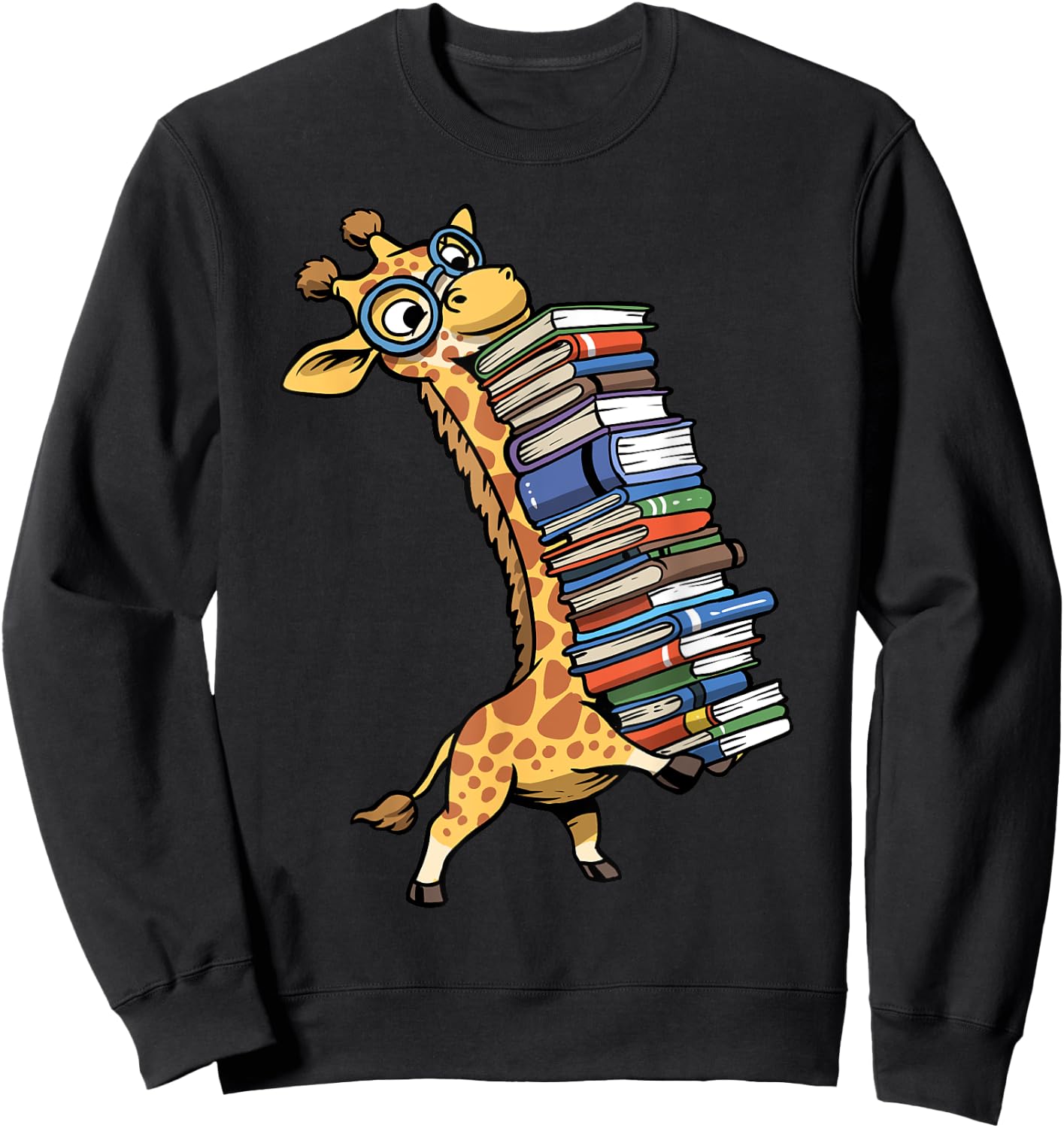 Teacher Shirt Giraffe Holding Books Funny Bookworm Librarian Sweatshirt - Sweatshirt | Black