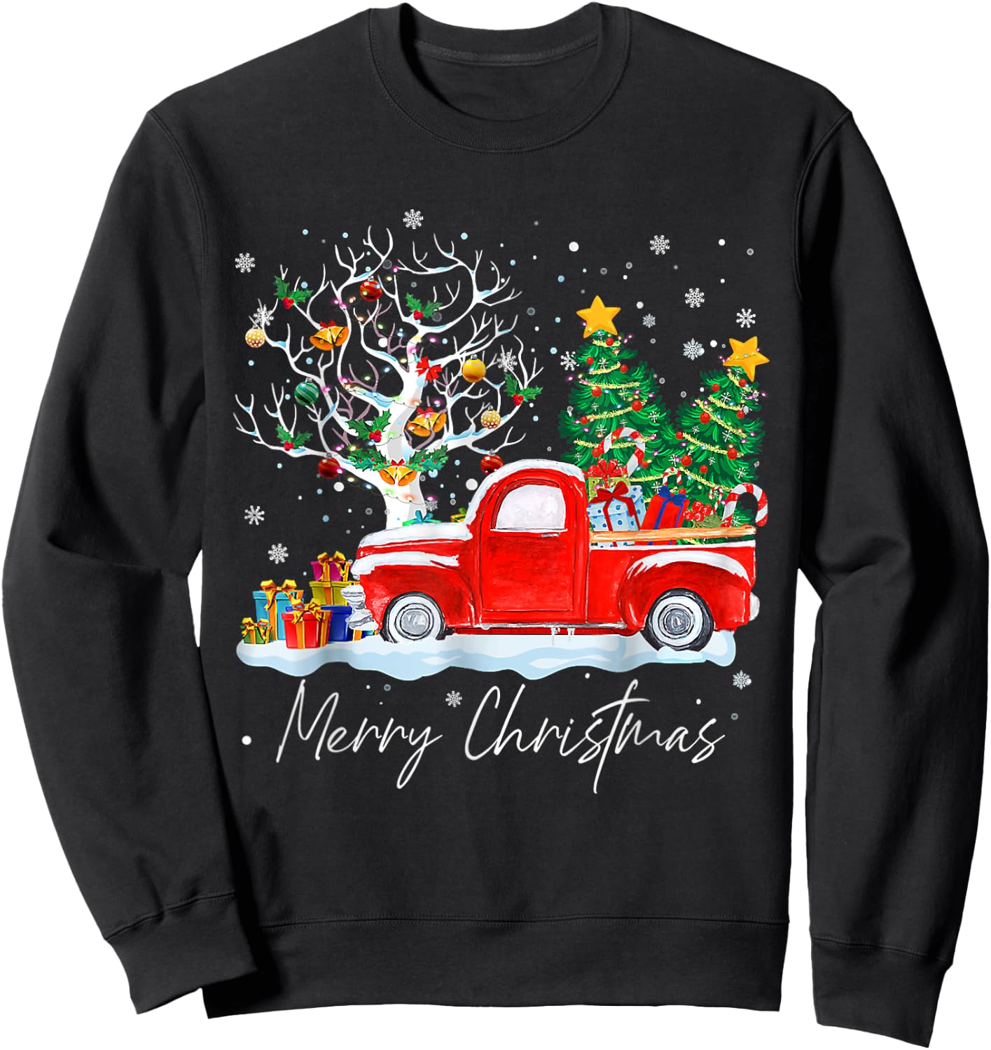 Merry Christmas 2024 Vintage Christmas Tree Pajama Family Xmas Sweatshirt - Sweatshirt | Black