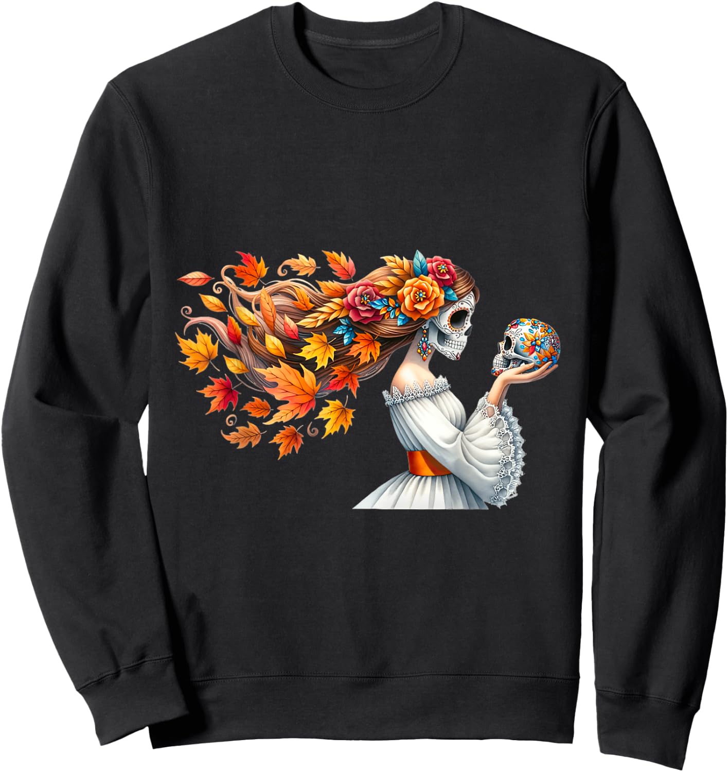 Dia De Los Muertos Catrina Flower Sugar Skull Mexican Women Sweatshirt - Sweatshirt | Black