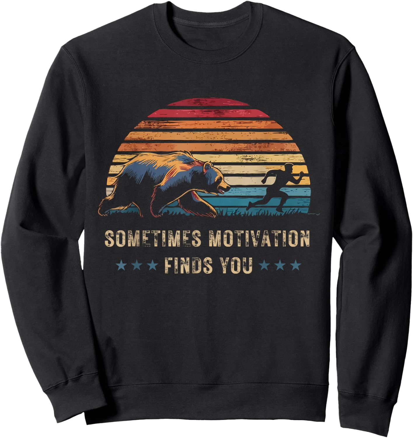 Sometimes Motivation Finds You Vintage Sunset Running Sweatshirt - Sweatshirt | Black
