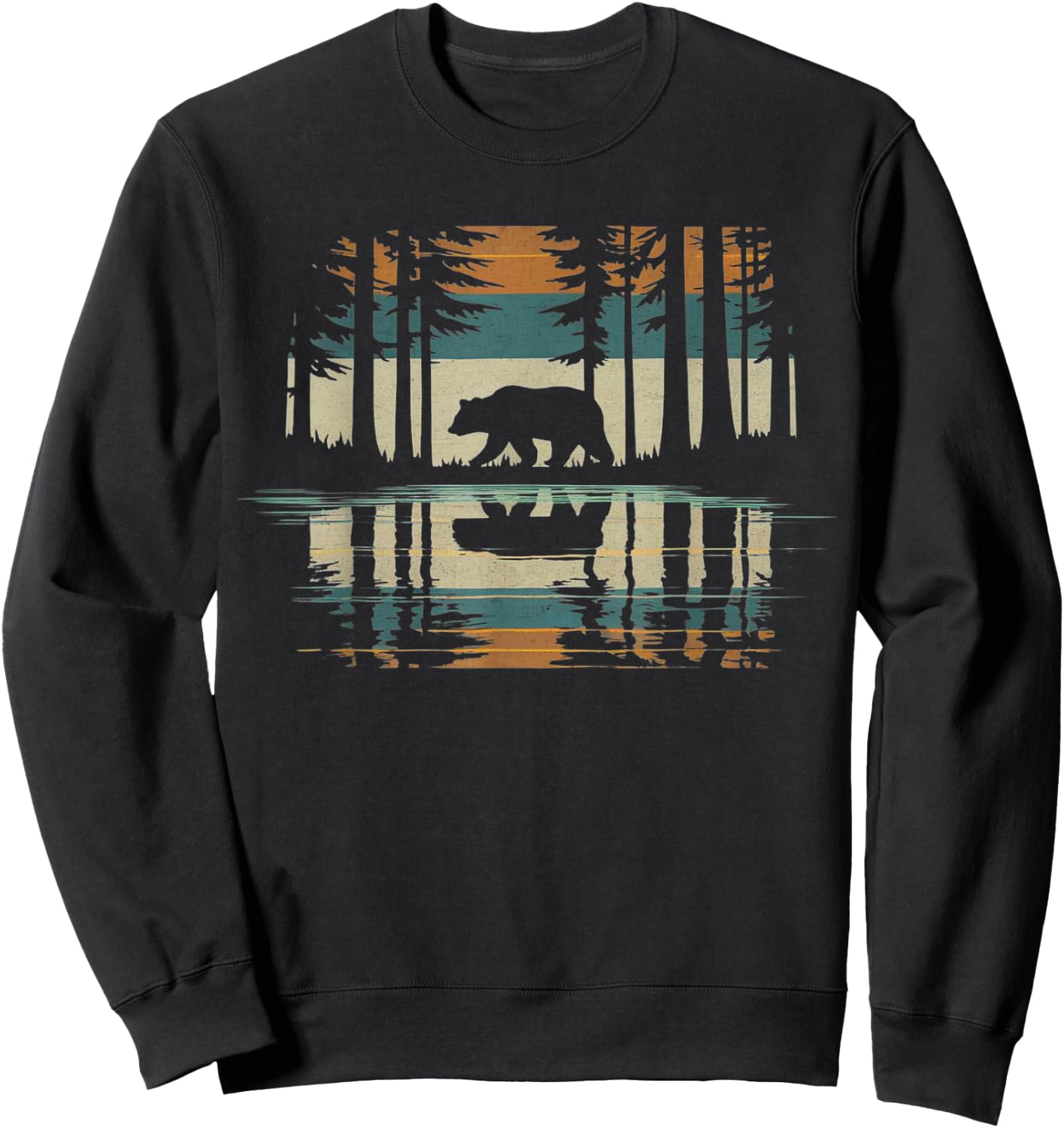 Trees Reflection Wild Forest Nature Animal Bear Outdoor Sweatshirt - Sweatshirt | Black