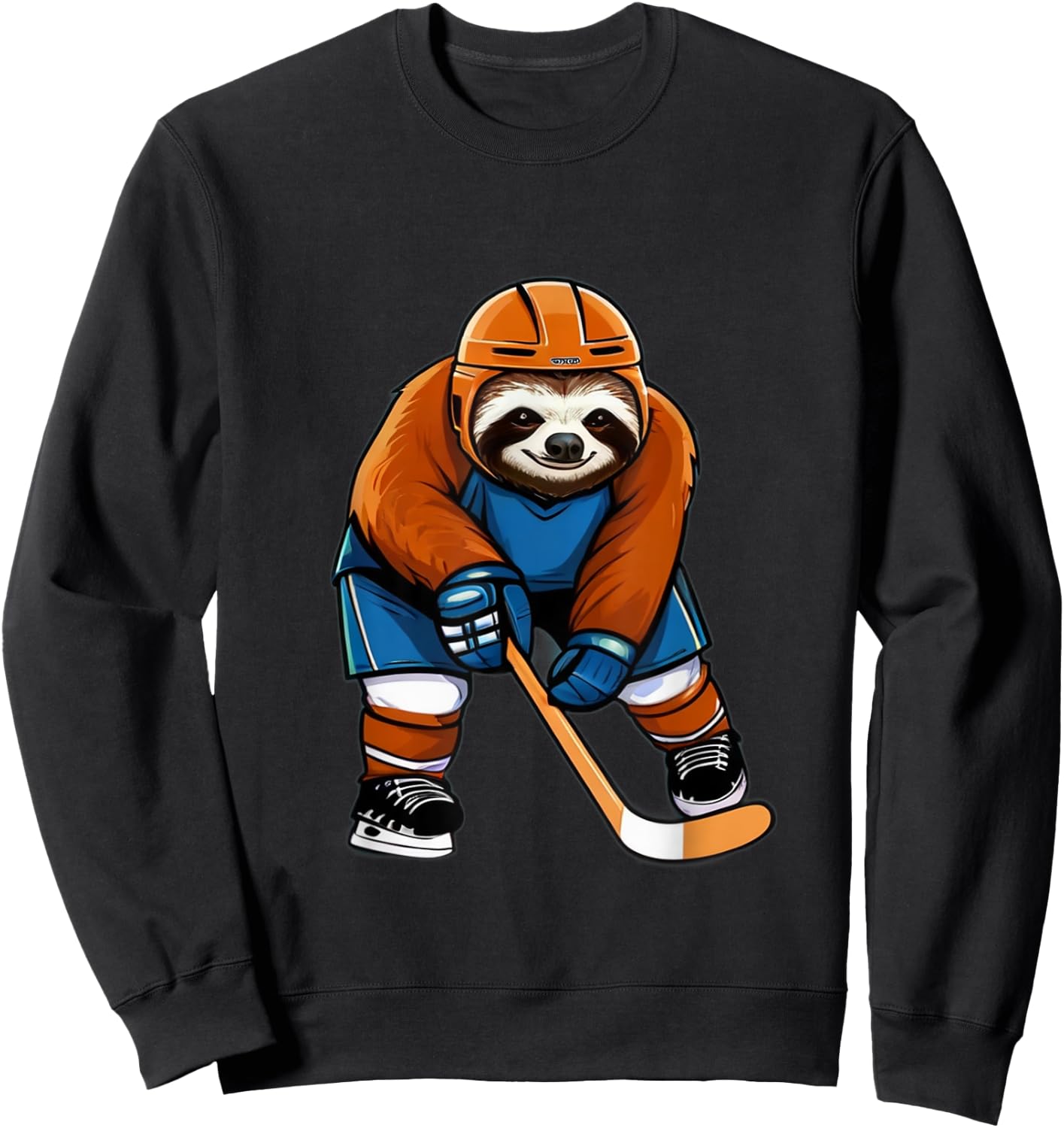 Sloth Playing Hockey Funny Sloth Hockey Player With Stick Sweatshirt - Sweatshirt | Black