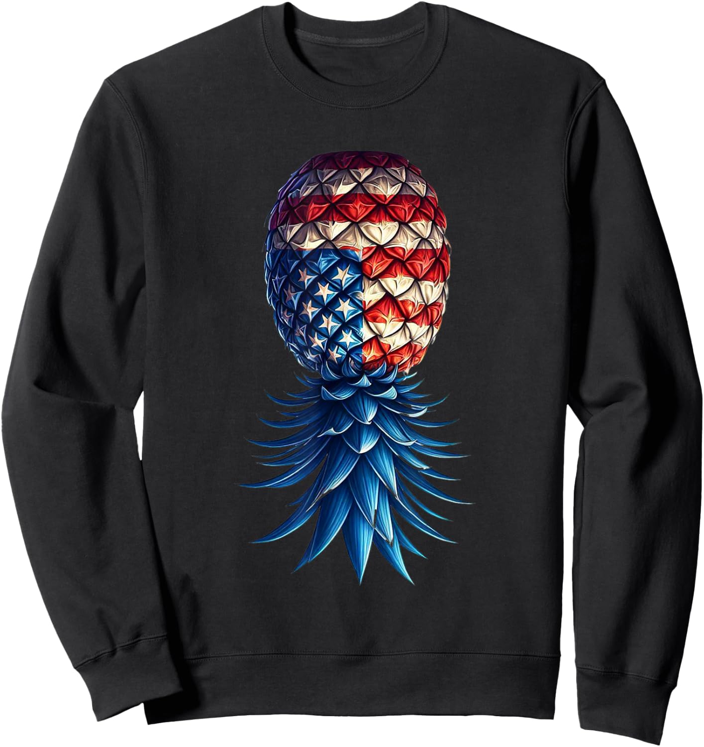 July Patriotic Red White Blue Upside Down Pineapple Swinger Sweatshirt - Sweatshirt | Black