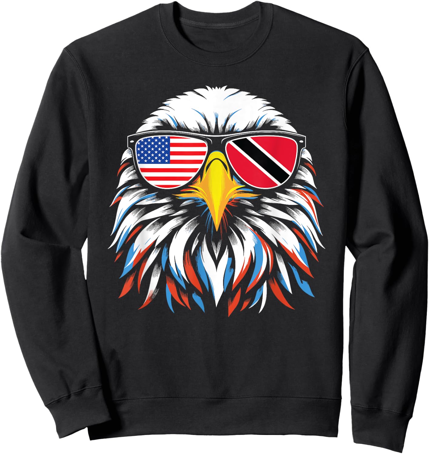 Half Trinidad and Tobago Half USA Flag Patriotic Eagle Sweatshirt - Sweatshirt | Black