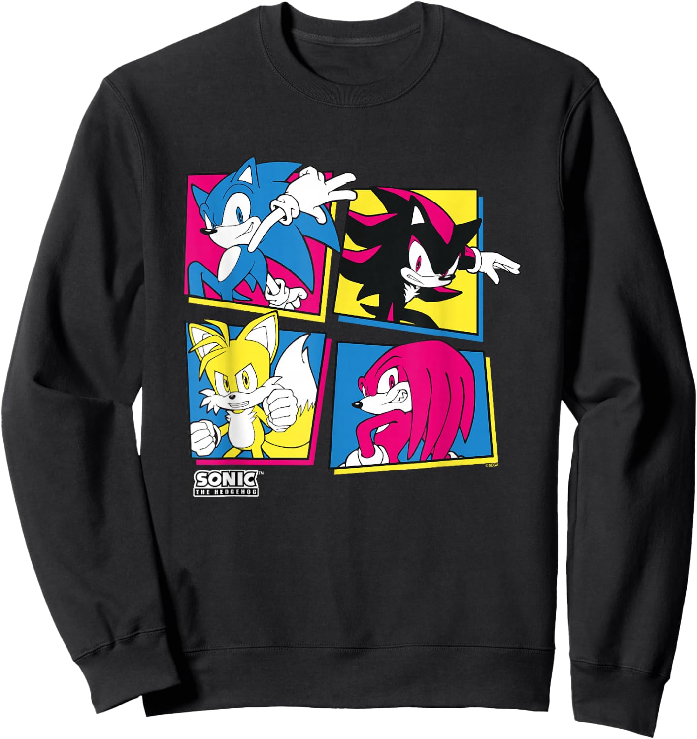 Sonic The Hedgehog Sonic Shadow Tails Knuckles Retro Panels Sweatshirt - Sweatshirt | Black