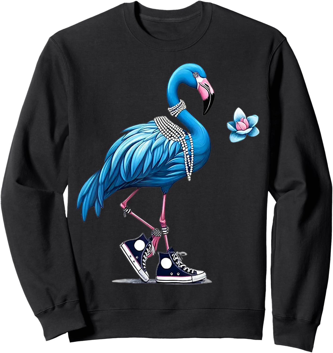 Flamingo Shoes Pearl Necklace Sweatshirt - Sweatshirt | Black