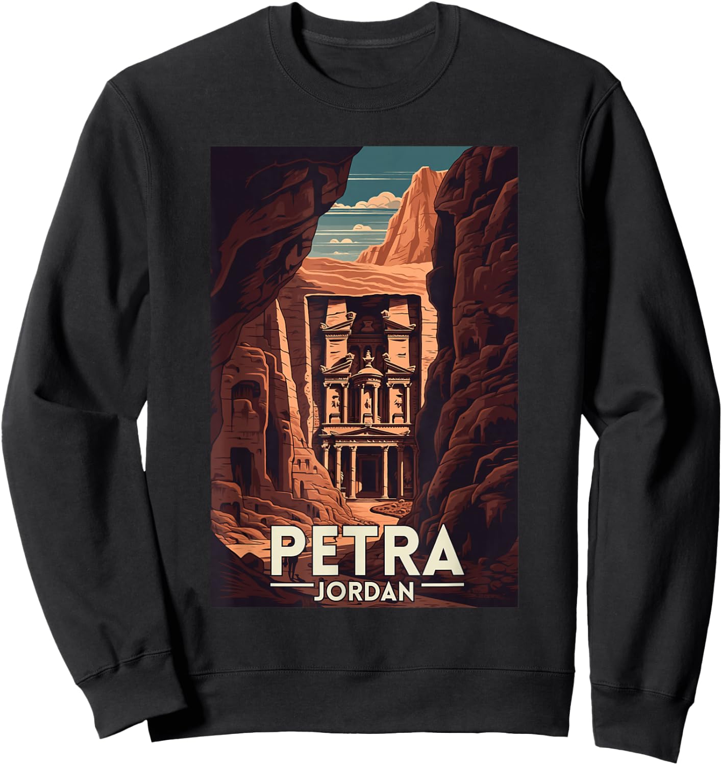 Petra Jordan Retro Vintage Travel Souvenir , Small, Black Sweatshirt - Sweatshirt | Black
