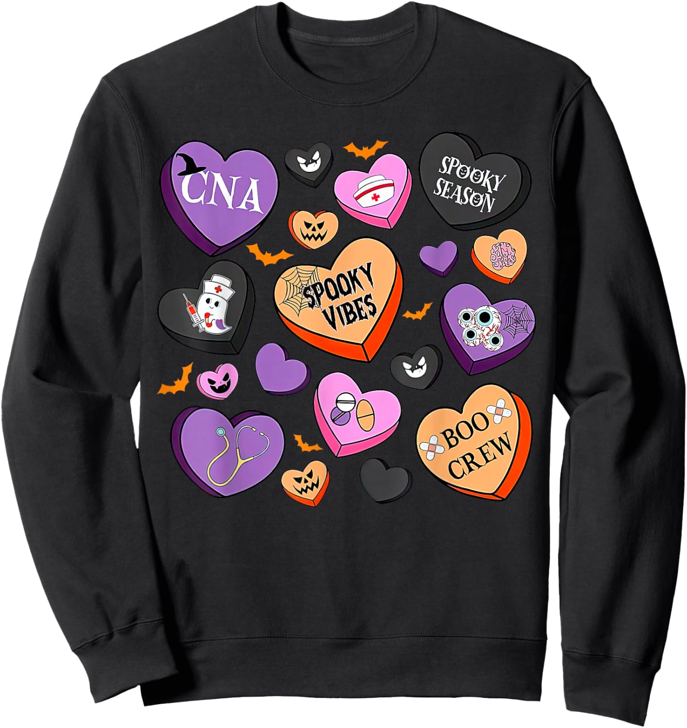 Halloween CNA Nurse Hearts Candy Certified Nursing Assistant Sweatshirt - Sweatshirt | Black