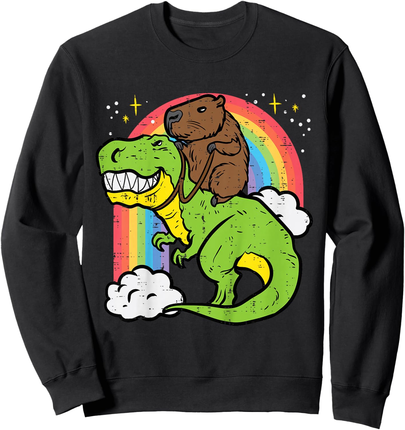 Kids Capybara Riding Trex Dino Cute Capy Rodent Toddler Boys Kids Sweatshirt - Sweatshirt | Black
