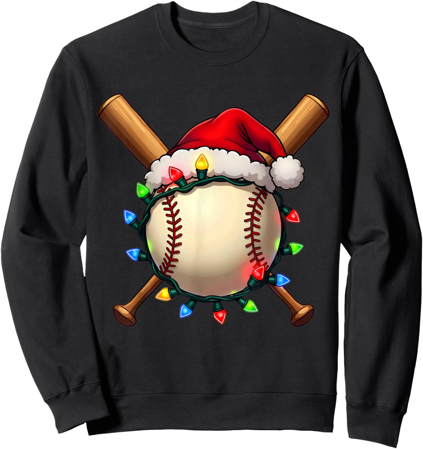 Santa Sports Boys Christmas Day Baseball Player Cool Sweatshirt - Sweatshirt | Black