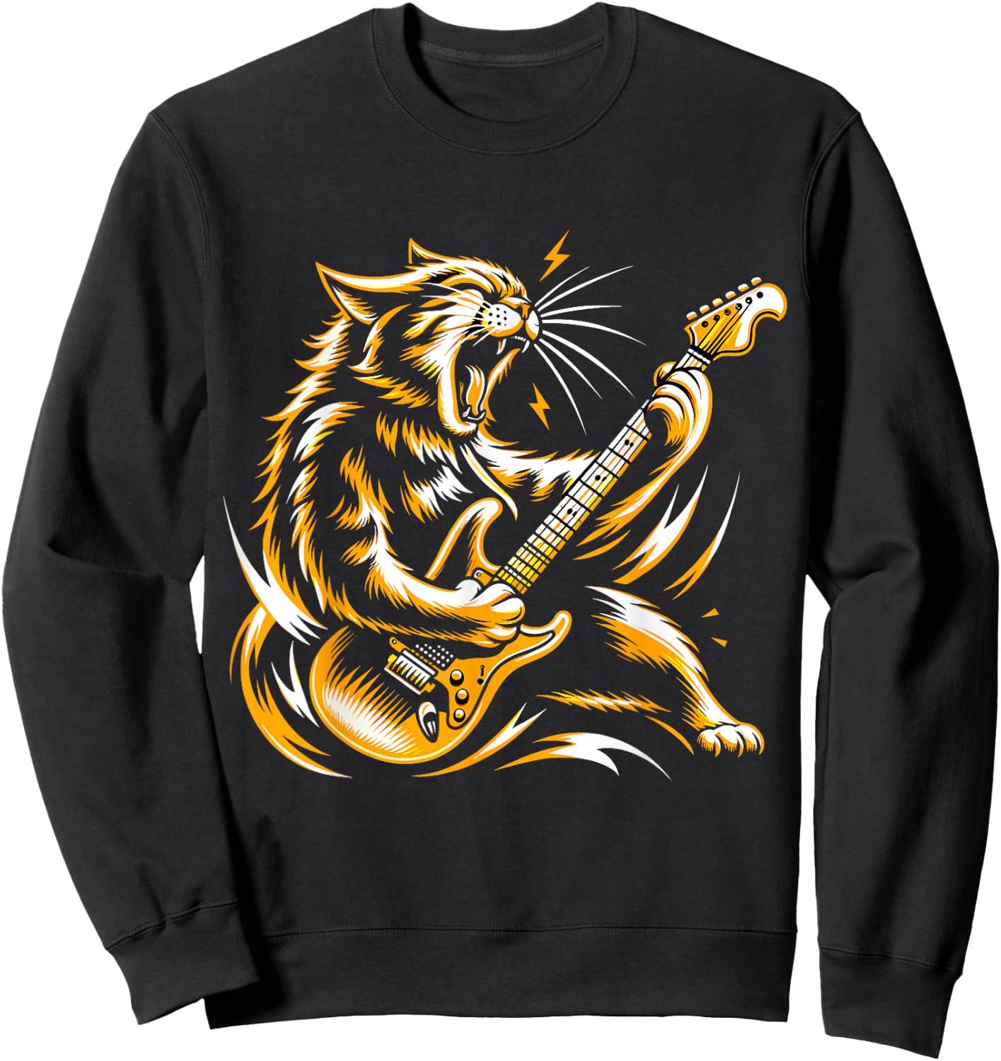 Rock and Roll Cat Electric Guitar Sweatshirt - Sweatshirt | Black