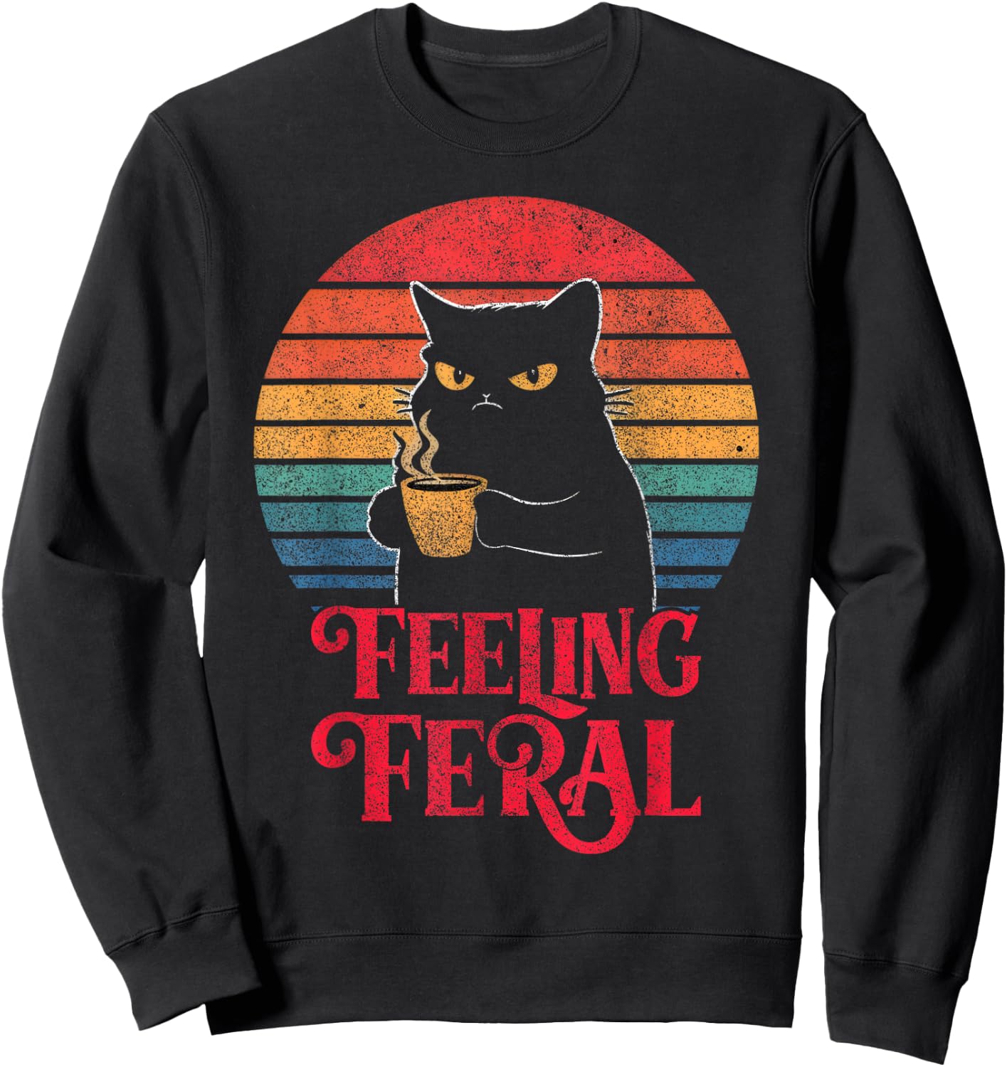 Feeling Feral Funny Summer Cat Lover Design For Girls, Women Sweatshirt - Sweatshirt | Black