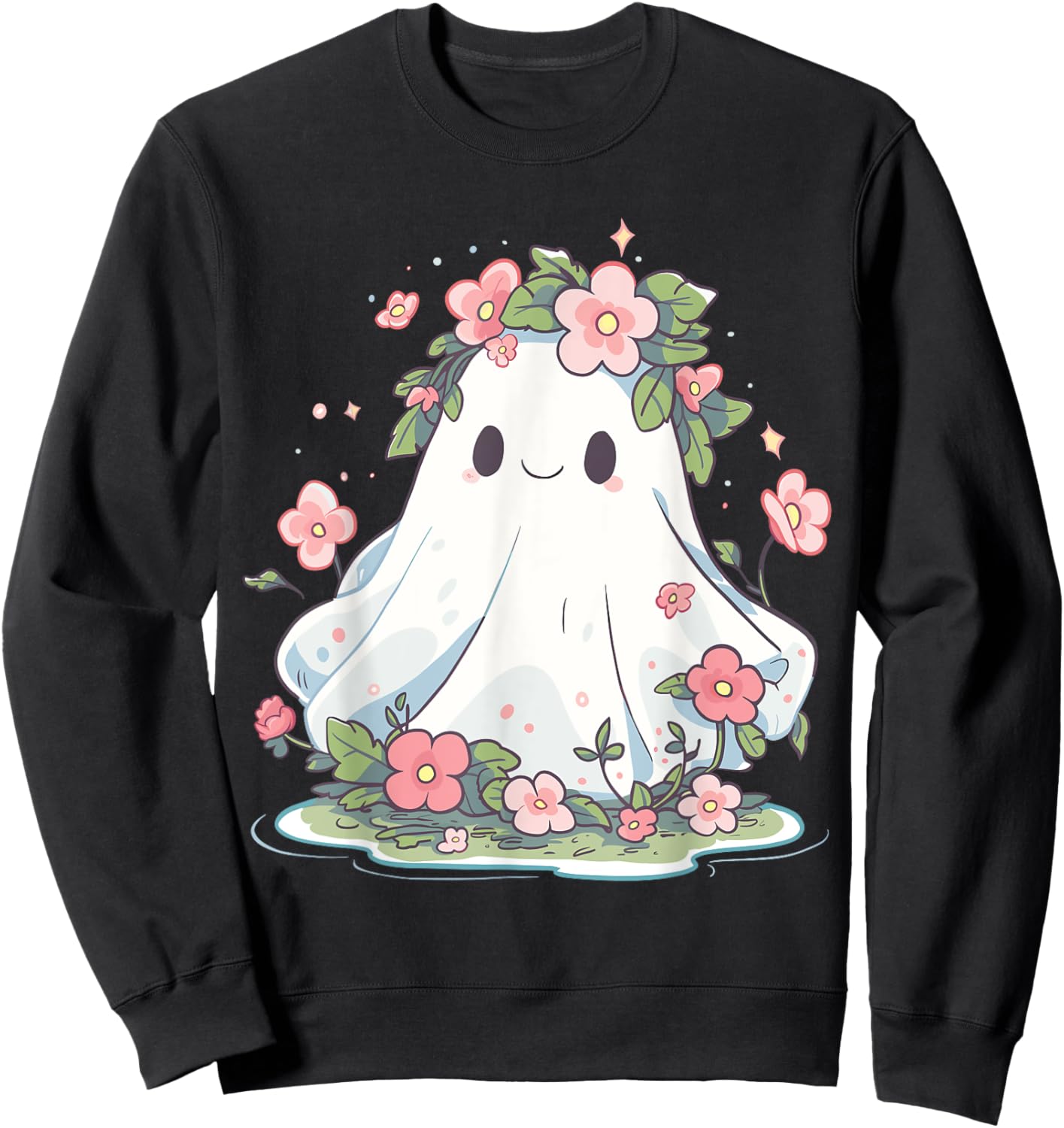Halloween Ghost Flower Women Girls Halloween Costume Sweatshirt - Sweatshirt | Black