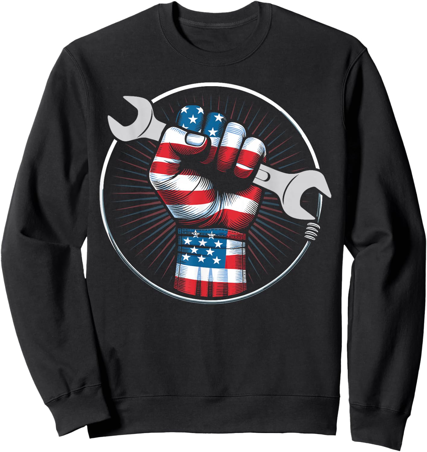 Mechanic hero American flag wrench USA flag mechanic gifts Sweatshirt - Sweatshirt | Black