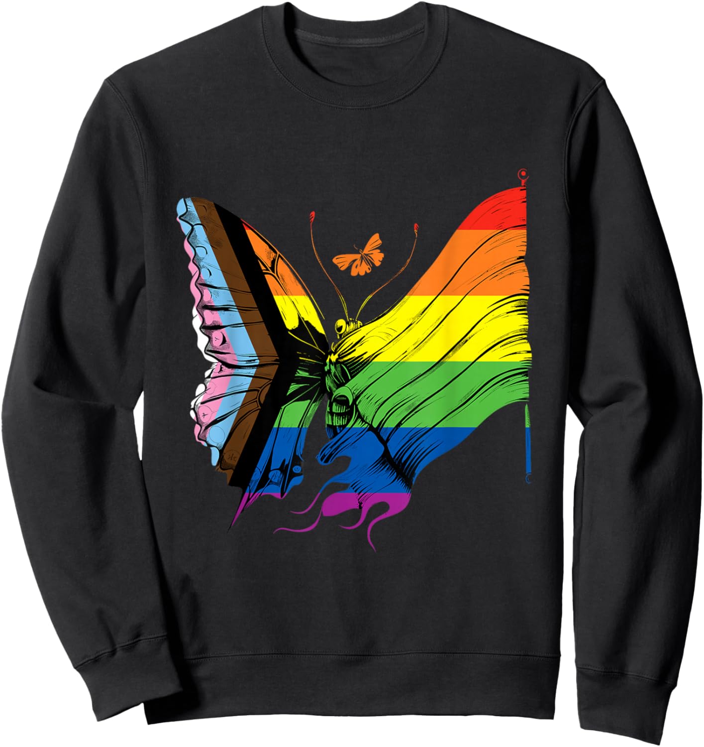 Butterfly Progress Pride Flag LGBTQ Progressive Pride Flag Sweatshirt - Sweatshirt | Black