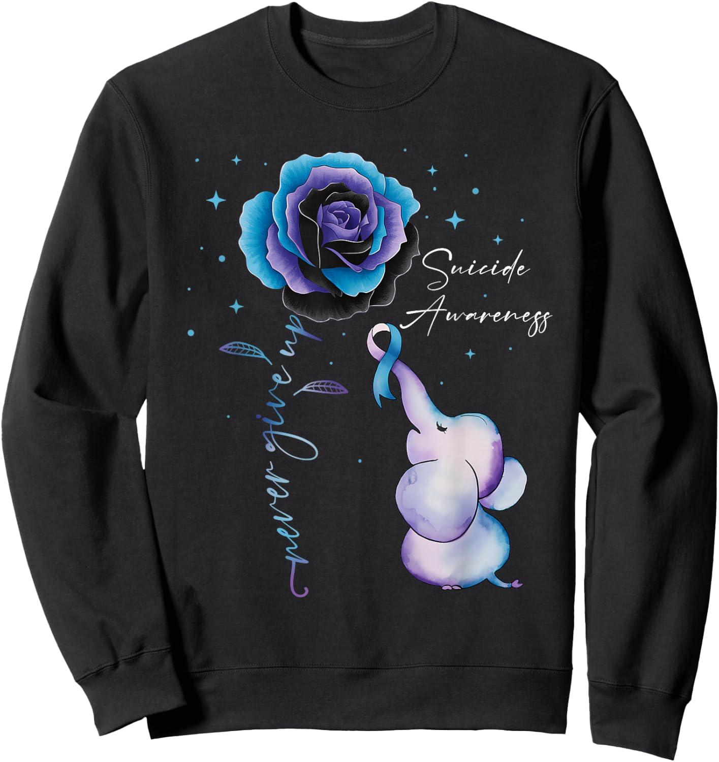 Suicide Prevention Awareness Elephant Sunflower Teal Purple Sweatshirt - Sweatshirt | Black