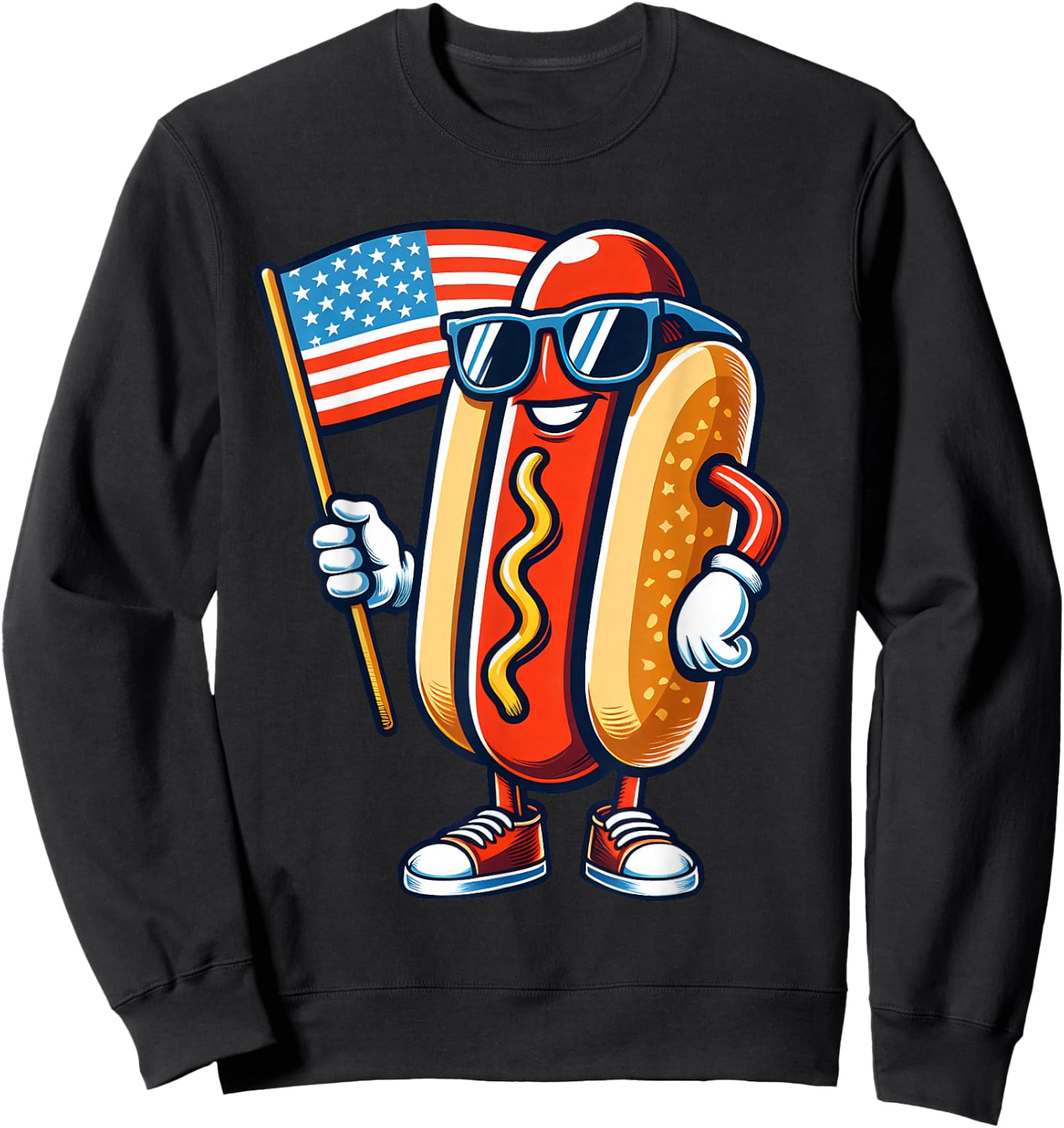 Hotdog With USA Flag 4th of July Funny For Boys Girls Kids Sweatshirt - Sweatshirt | Black