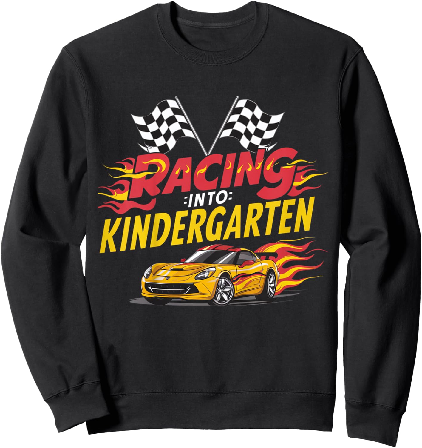 Kids Hello First Day of Kindergarten Racing Car Back to School Sweatshirt - Sweatshirt | Black