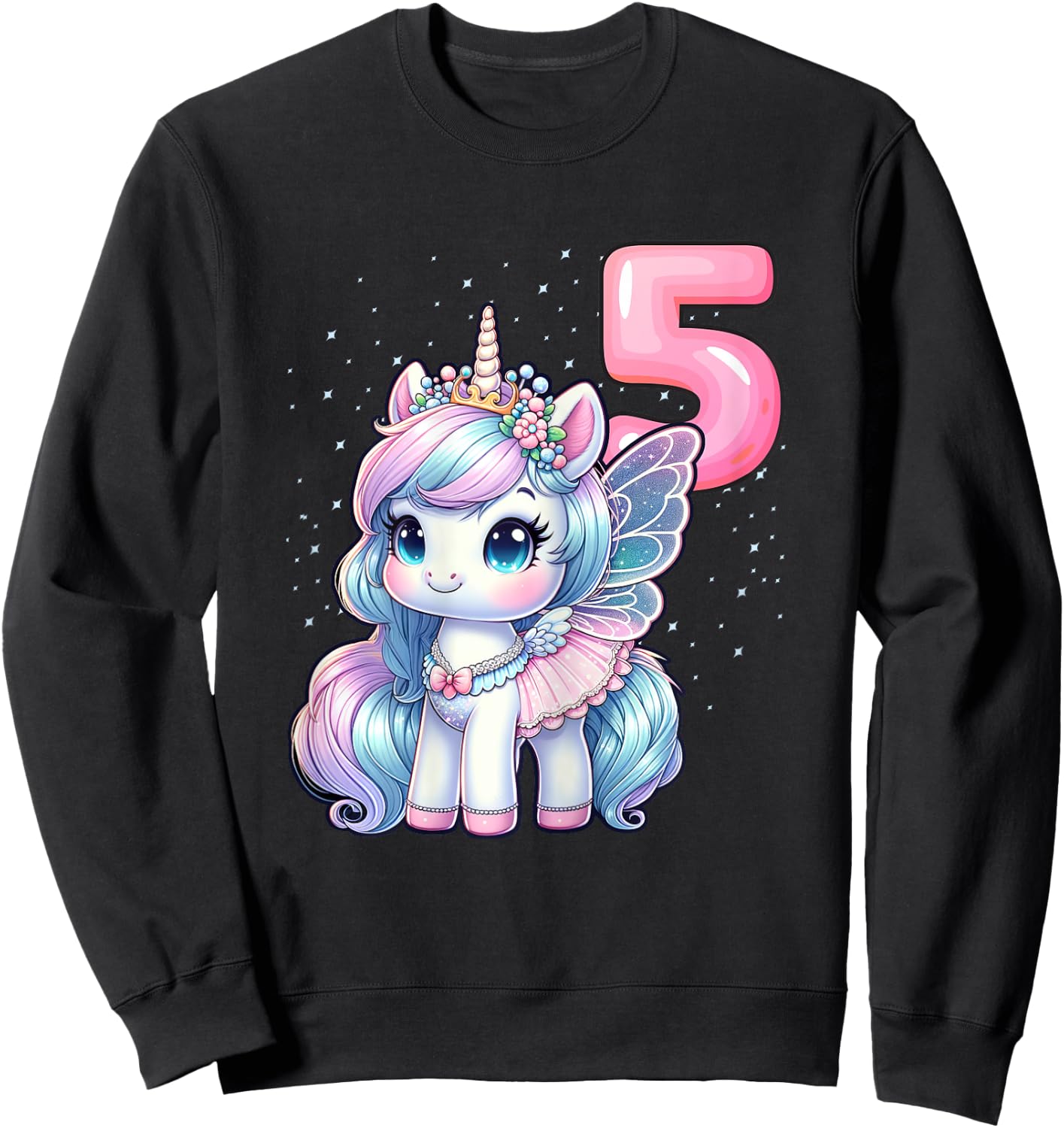 Unicorn Fairy 5th Birthday 5 Year Old Party Girls Outfit Sweatshirt - Sweatshirt | Black