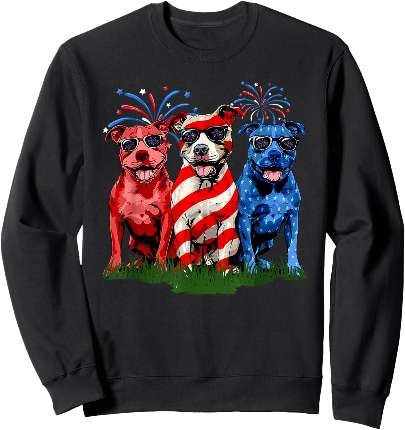 4th Of July Pitbull Patriotic American Flag Red White Blue Kids Men Sweatshirt - Sweatshirt | Black