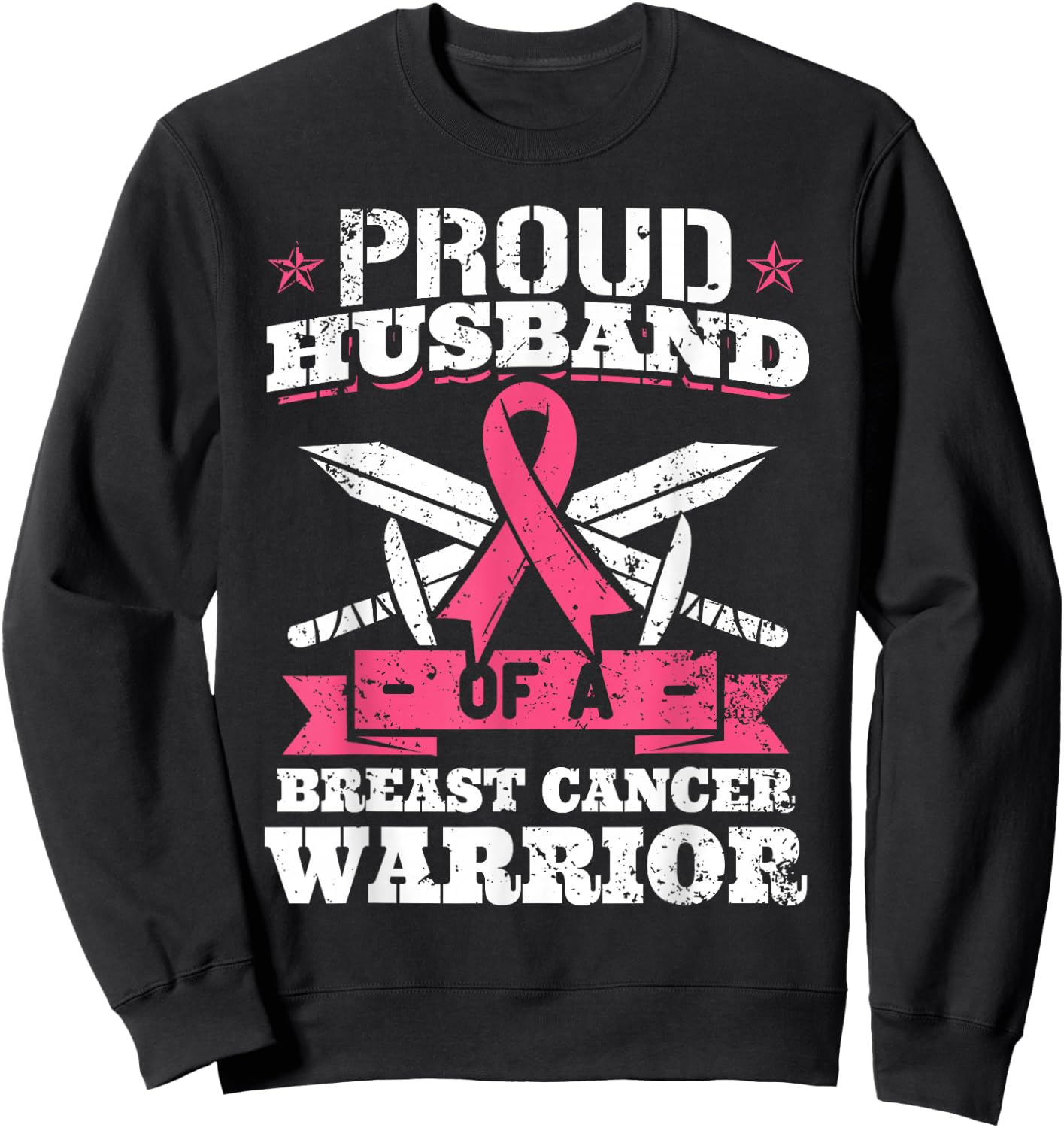 Proud Husband Of Breast Cancer Warrior Pink Awareness Ribbon Sweatshirt - Sweatshirt | Black