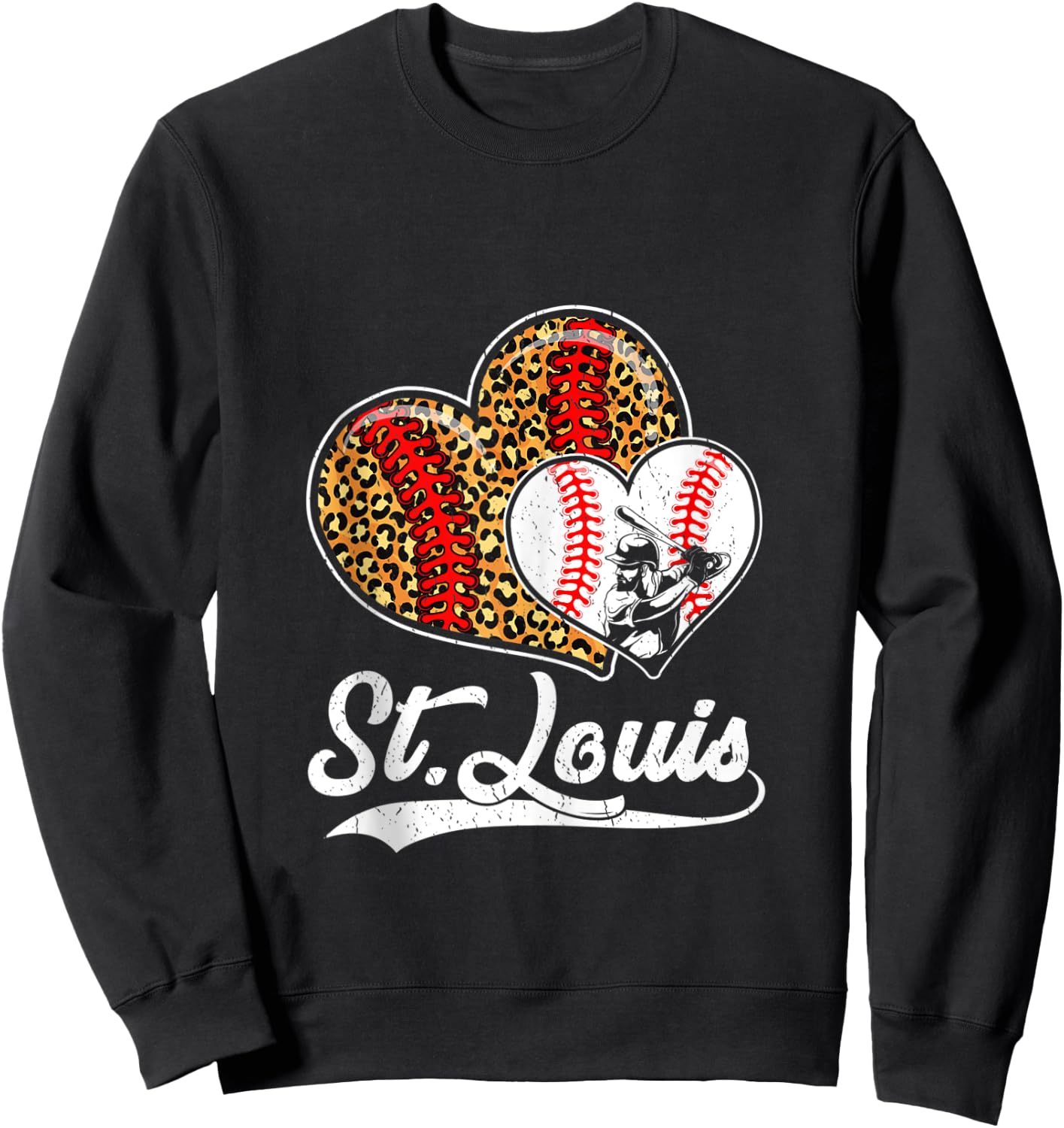 Vintage St Louis Baseball Leopard Hearts Baseball Lover Sweatshirt - Sweatshirt | Black