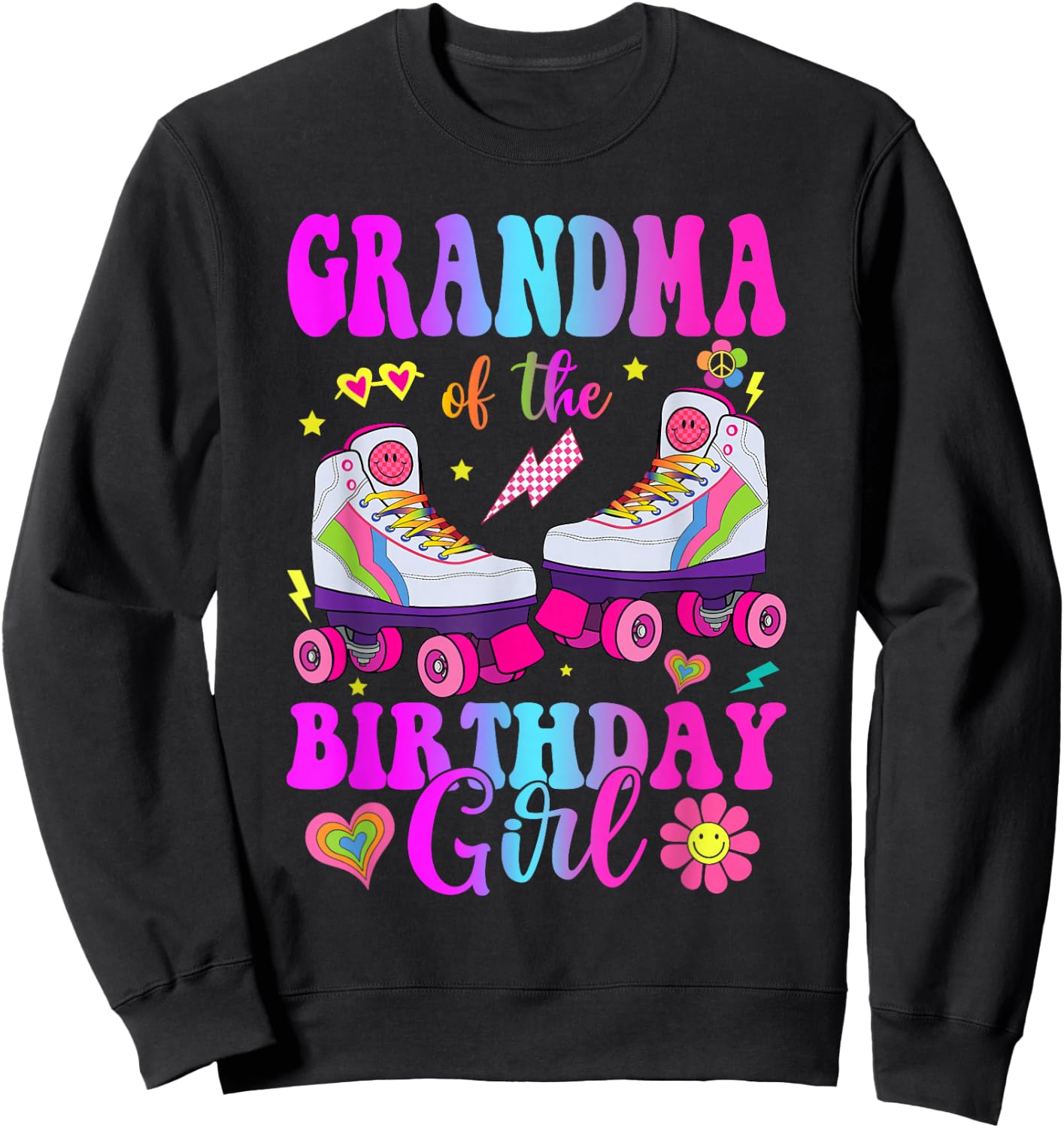 Let's Roll Grandma of the Birthday girl Roller Skate Sweatshirt - Sweatshirt | Black