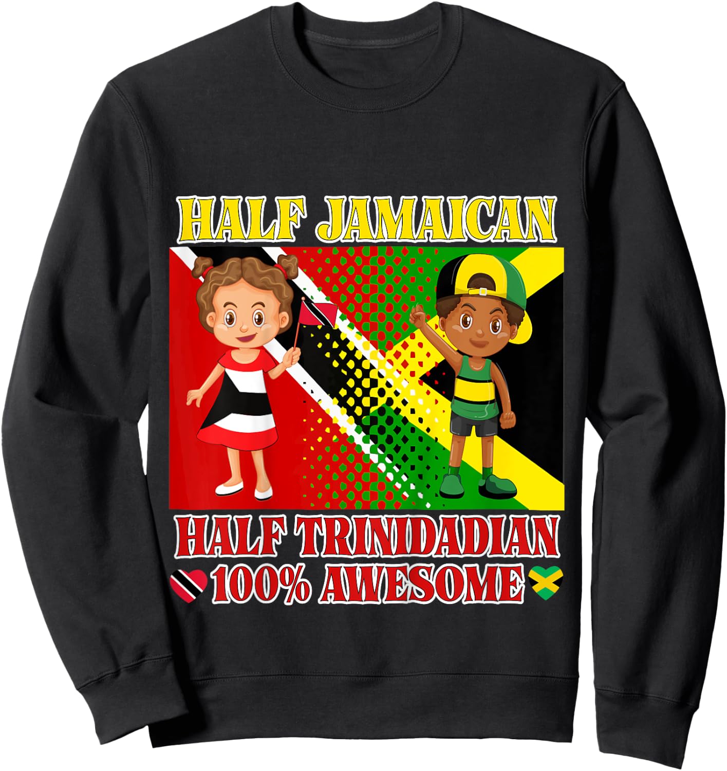 Half Trini Half Jamaican Toddler Trinidad Flag Root Girl Boy Sweatshirt - Sweatshirt | Black
