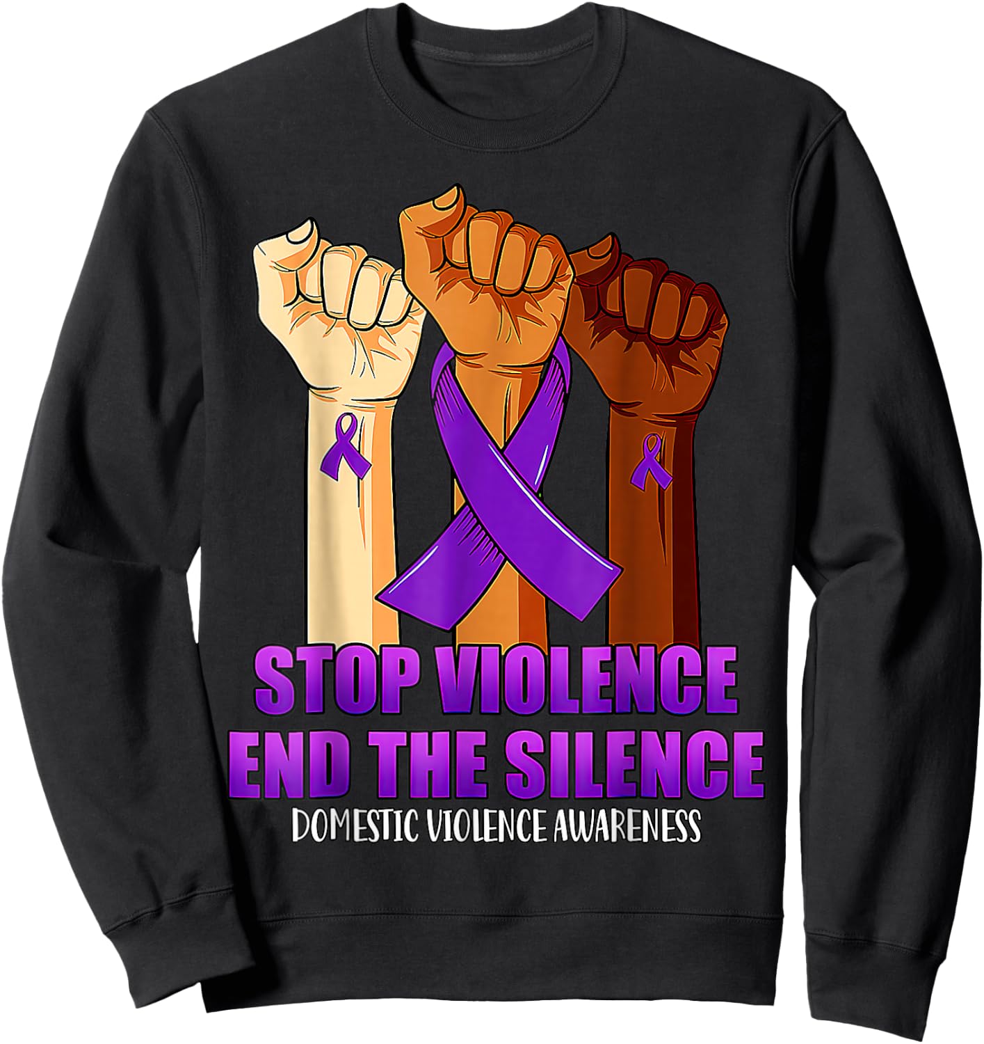 Domestic Violence Awareness Hand Stop Violence End Silence Sweatshirt - Sweatshirt | Black