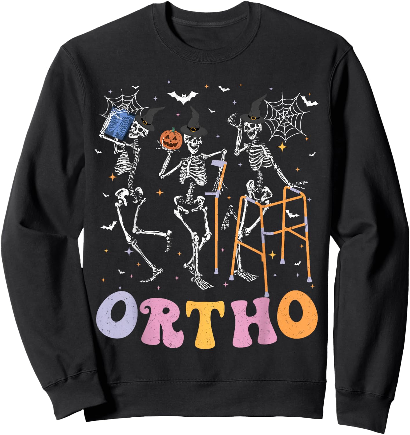 Ortho Squad Halloween Pumpkin Dancing Orthopedic Skeletons Sweatshirt - Sweatshirt | Black