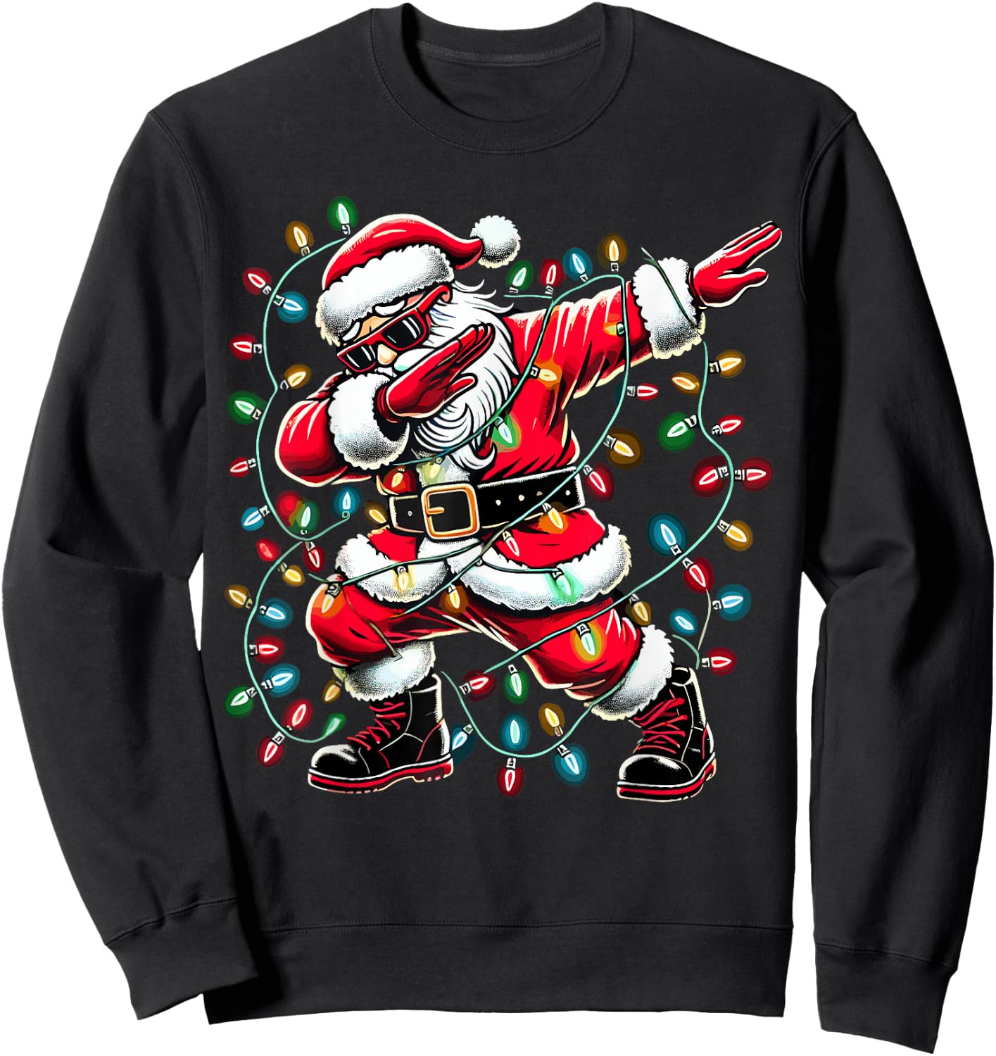 Christmas Santa Boy Dabbing Xmas Lights Christmas Sweatshirt - Sweatshirt | Black