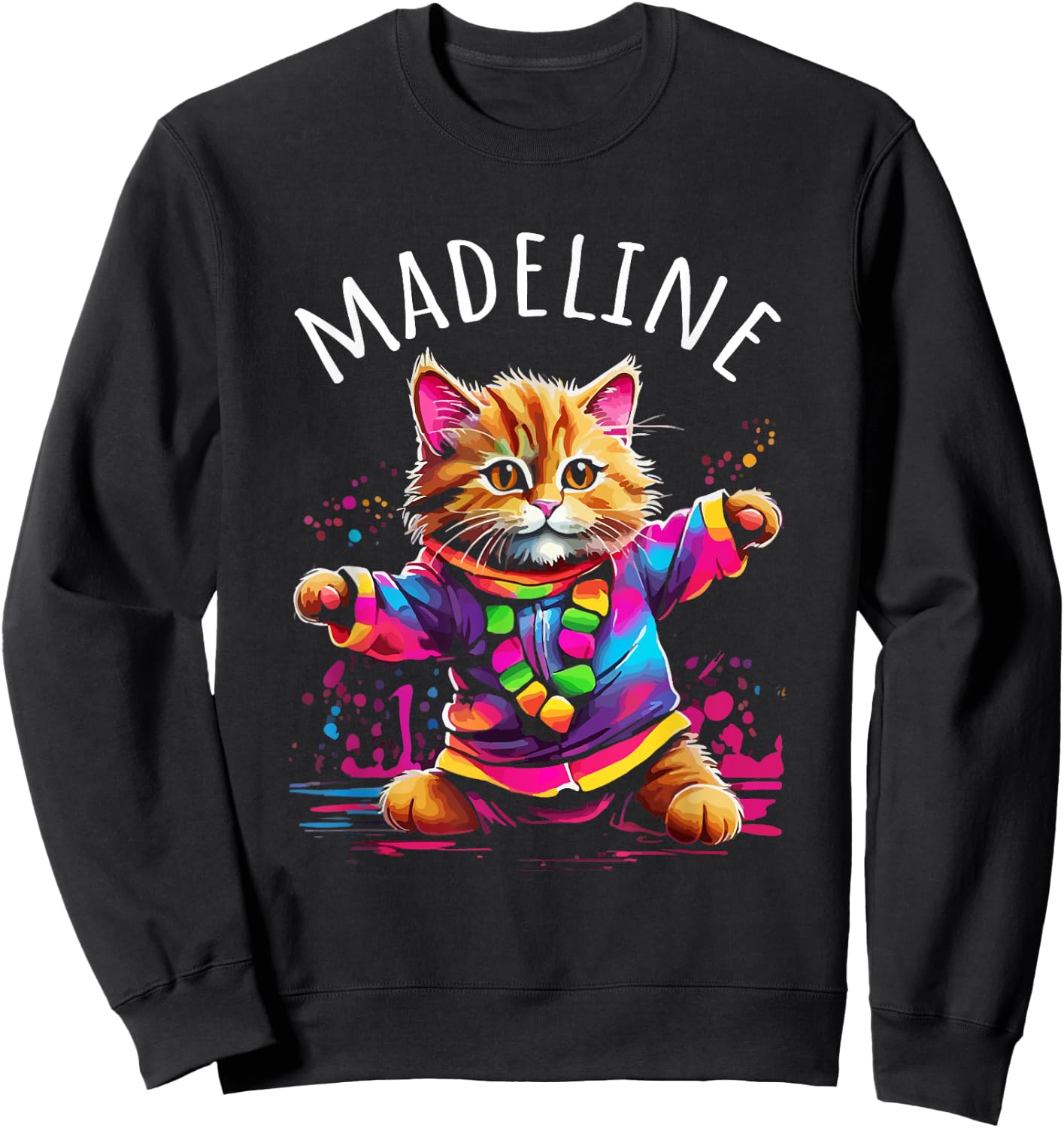 Madeline Dancing Kitty Cat Design for Girls Name Madeline Sweatshirt - Sweatshirt | Black