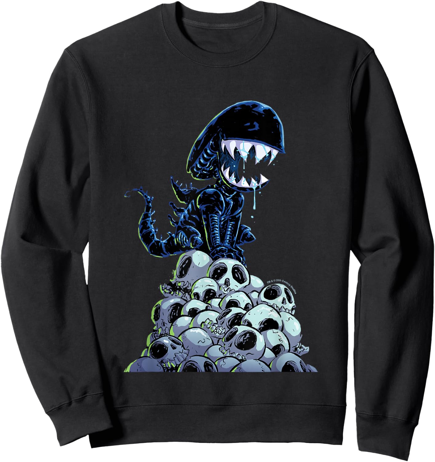 Aliens Xenomorph in Skull Mountain Big Chest Chibi Poster Sweatshirt - Sweatshirt | Black